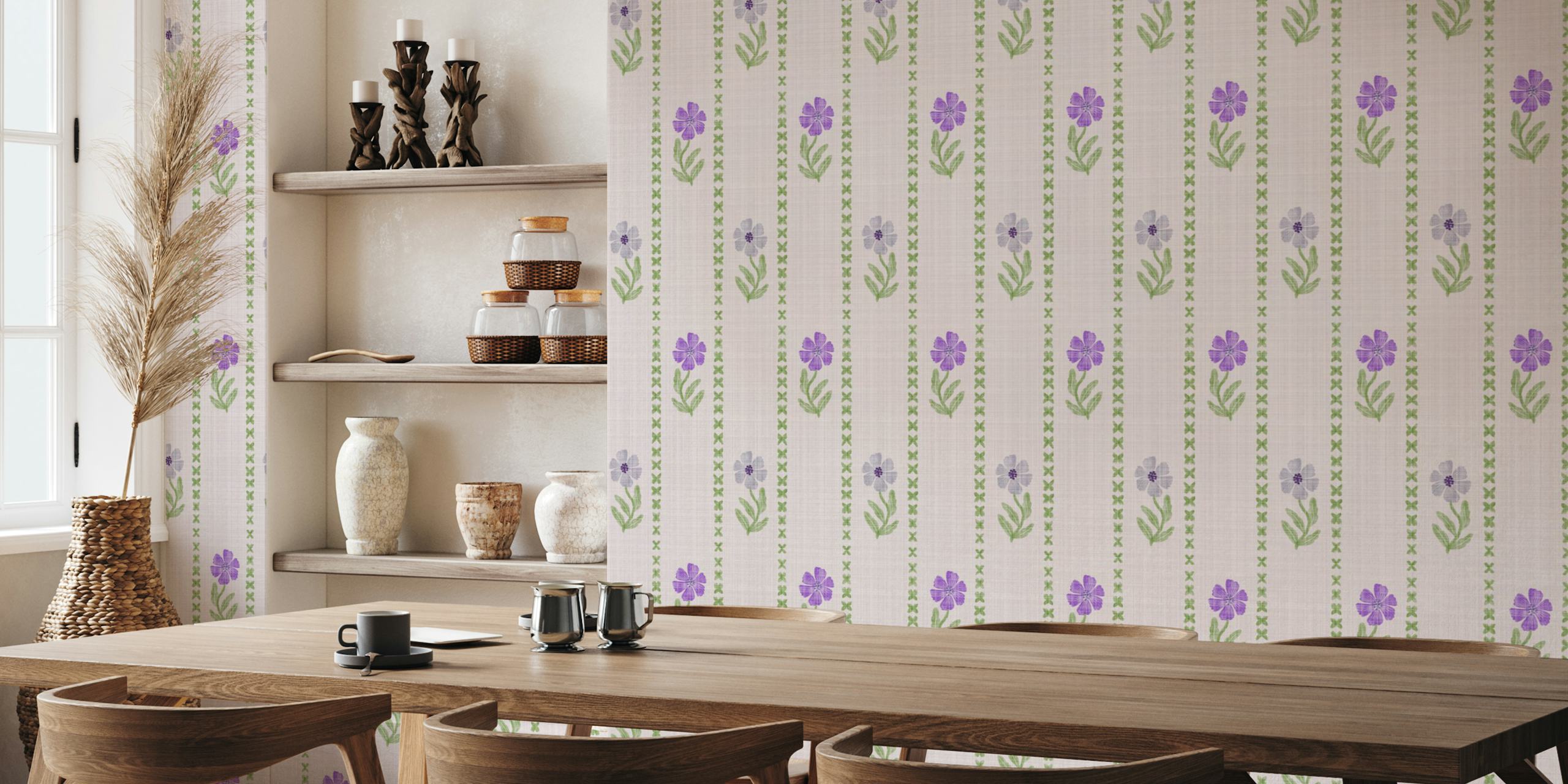 Papel de parede Botanical Harmony View exibido em um ambiente