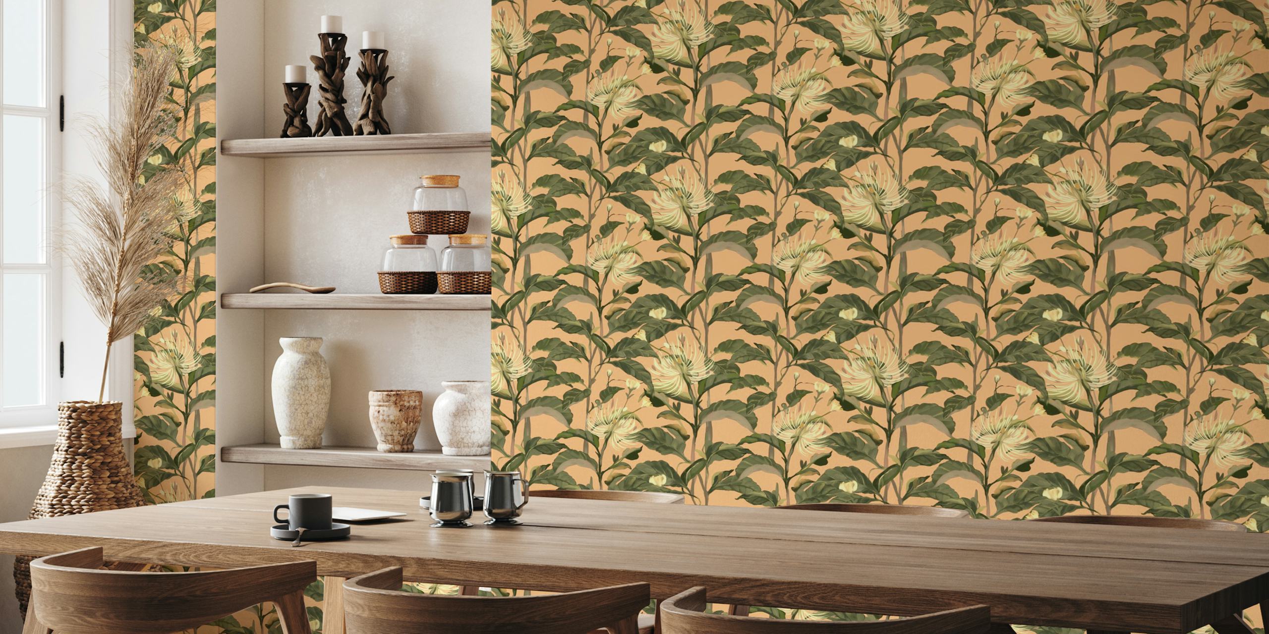 Exotic Flora Delight wallpaper in a room