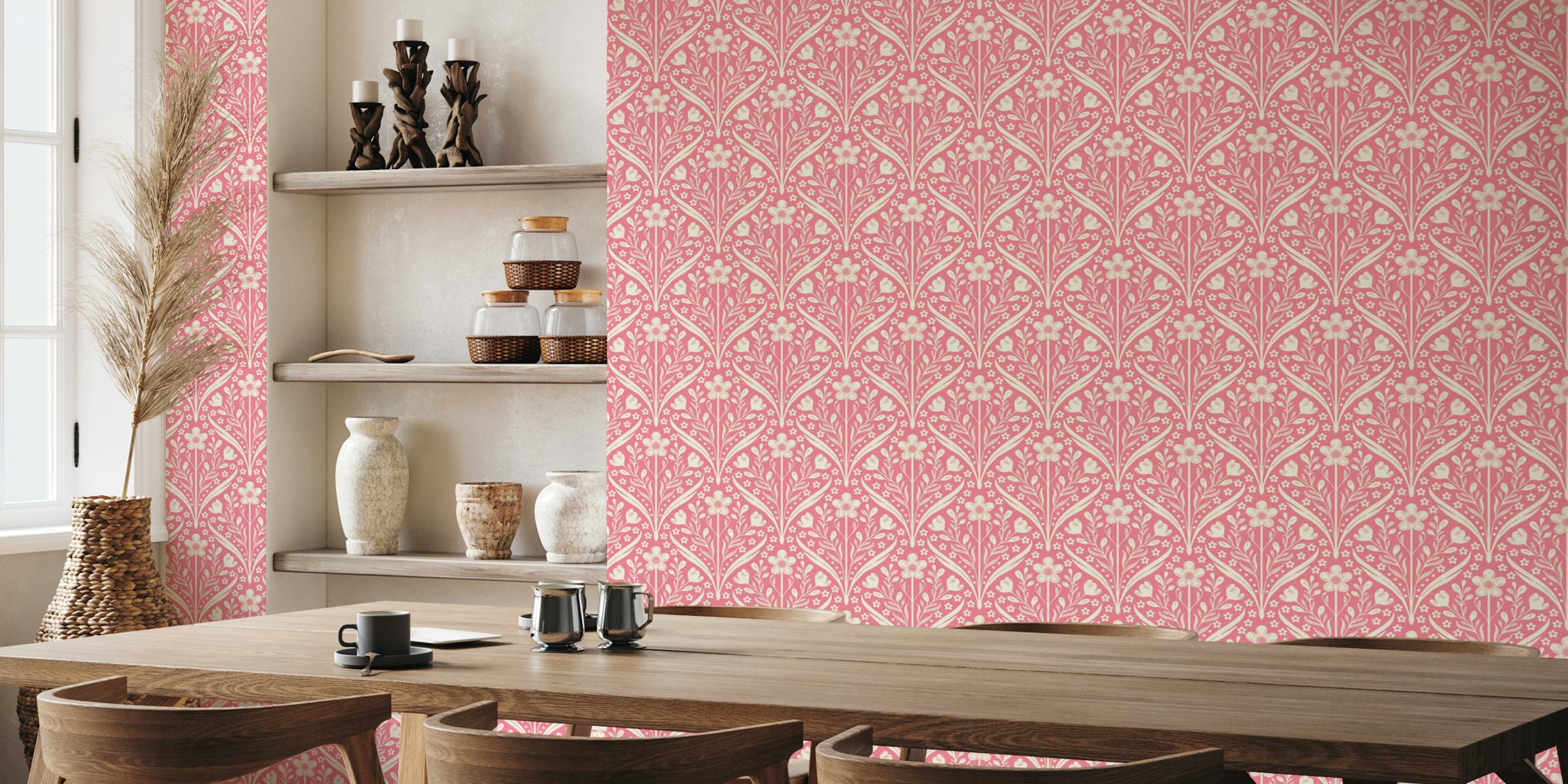 Floral damask pattern in dusty rose color wallpaper