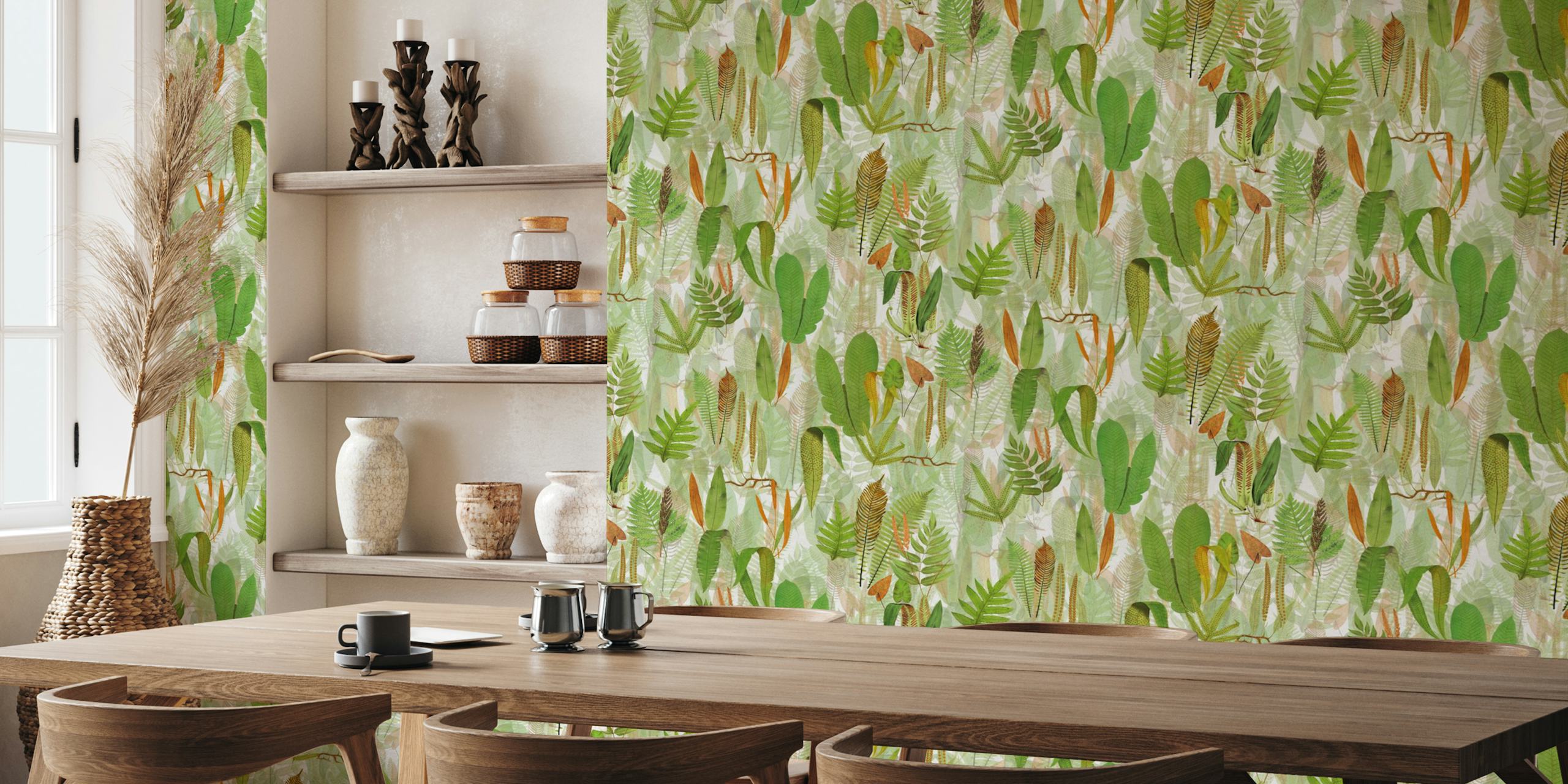 Eden in light green orange tapetdesign