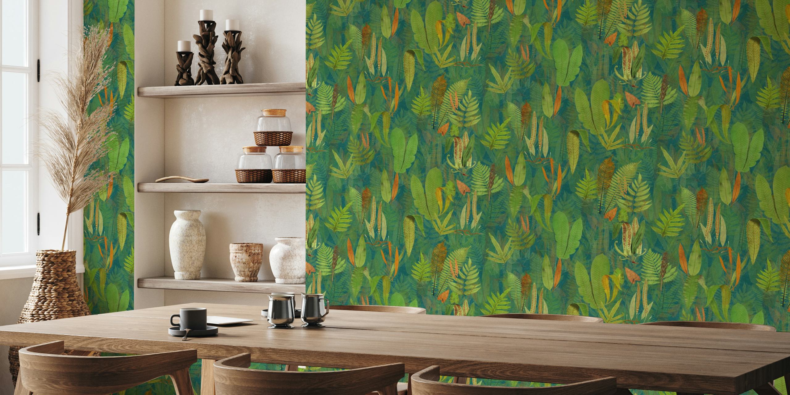 Eden in green orange teal blue diseño de papel tapiz