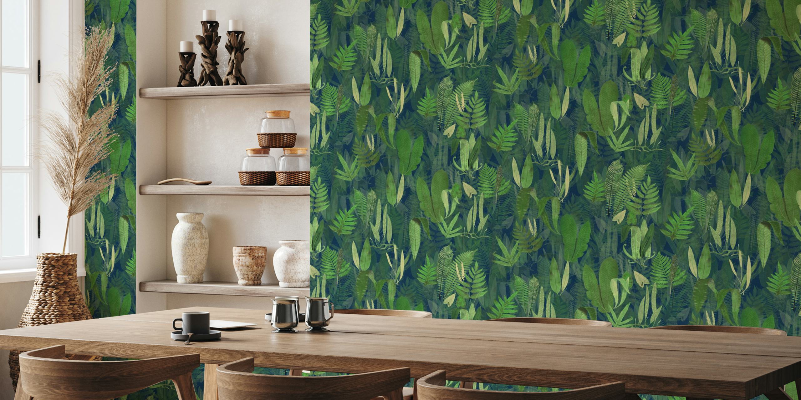 Eden in green navy blue wallpaper in a room