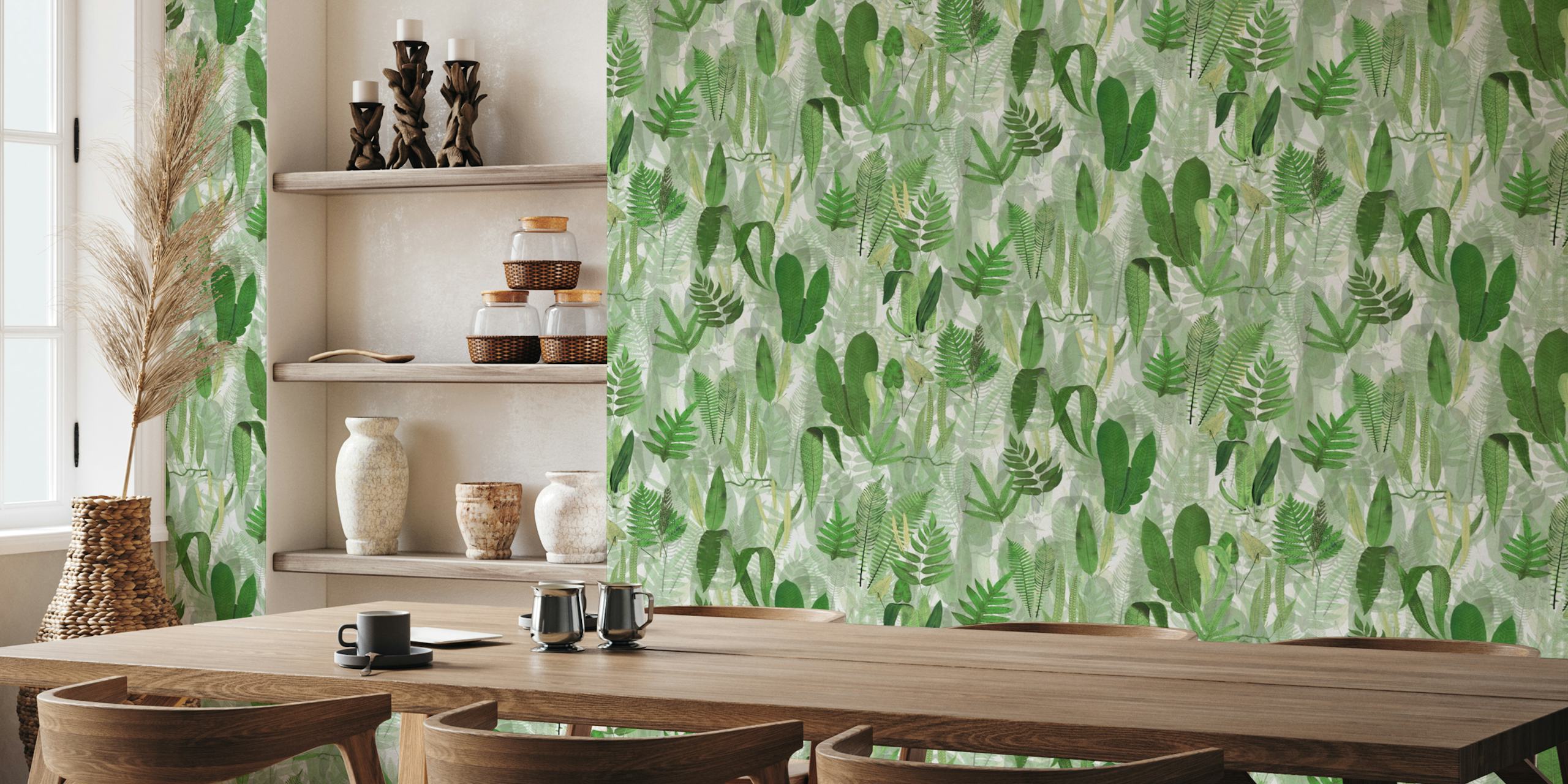 Botanical fern leaves in various greens wall mural