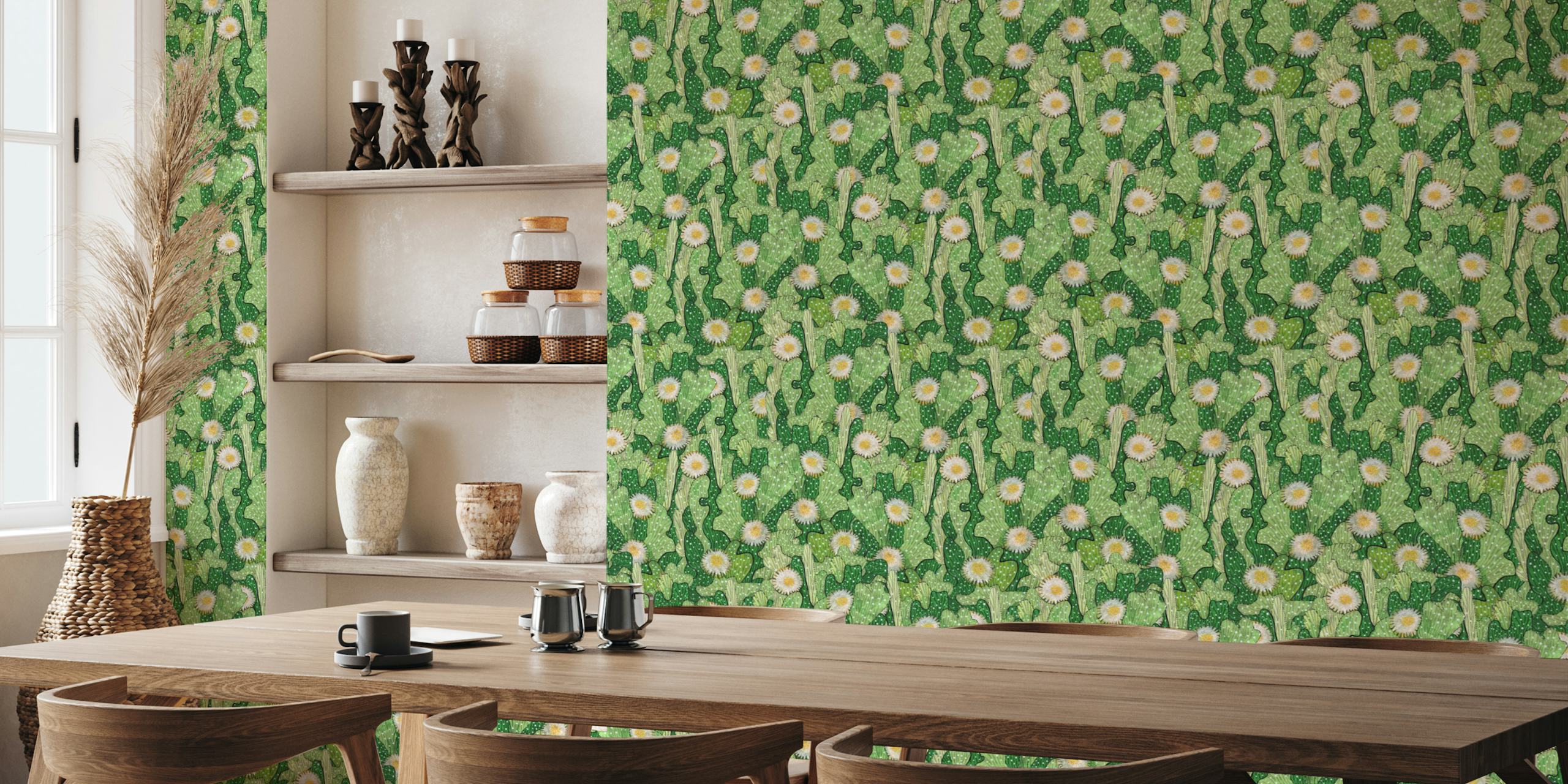 Cactus camouflage tapet i en rumsinställning