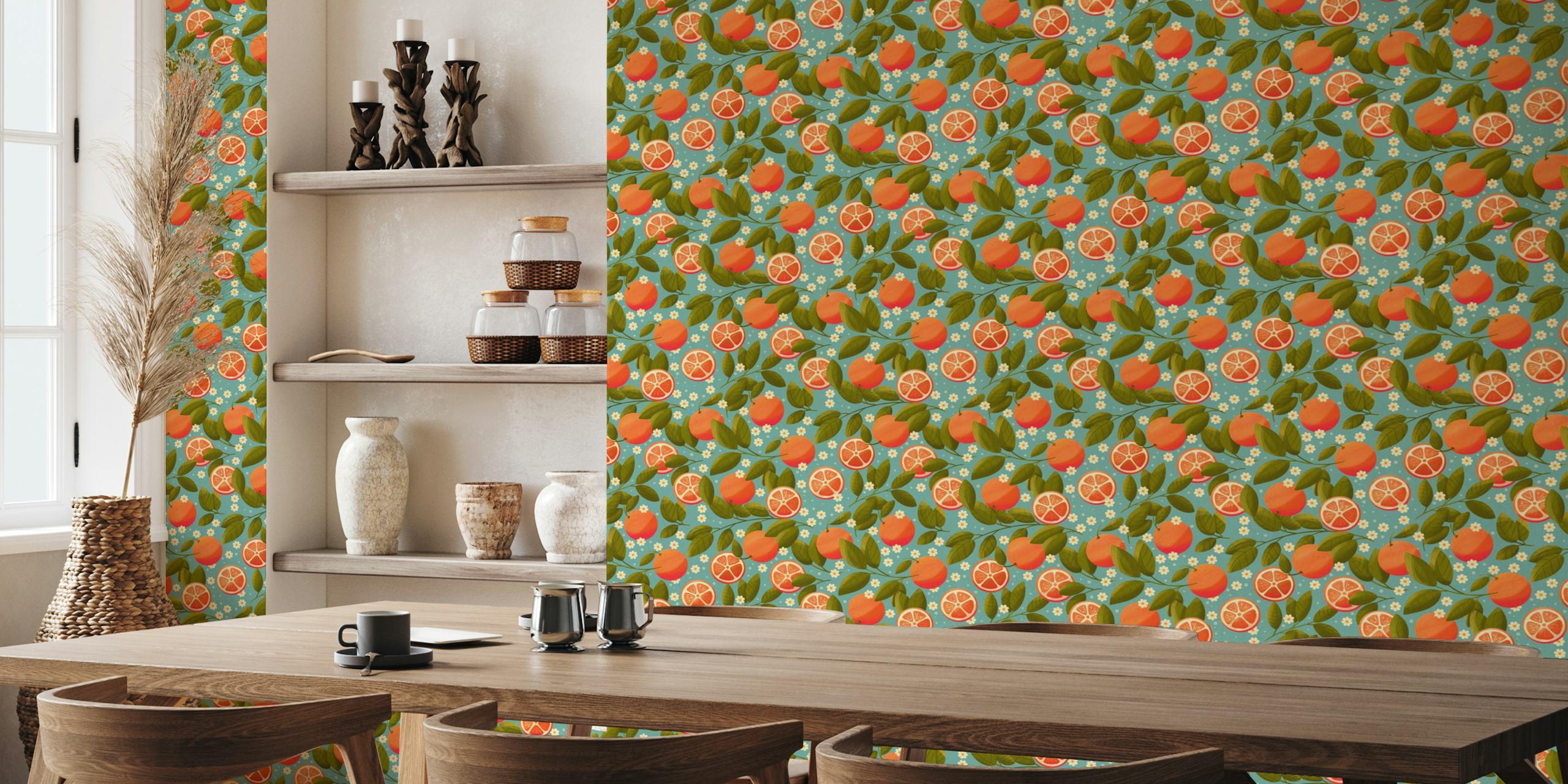 Vibrant citrus wallpaper design in a room