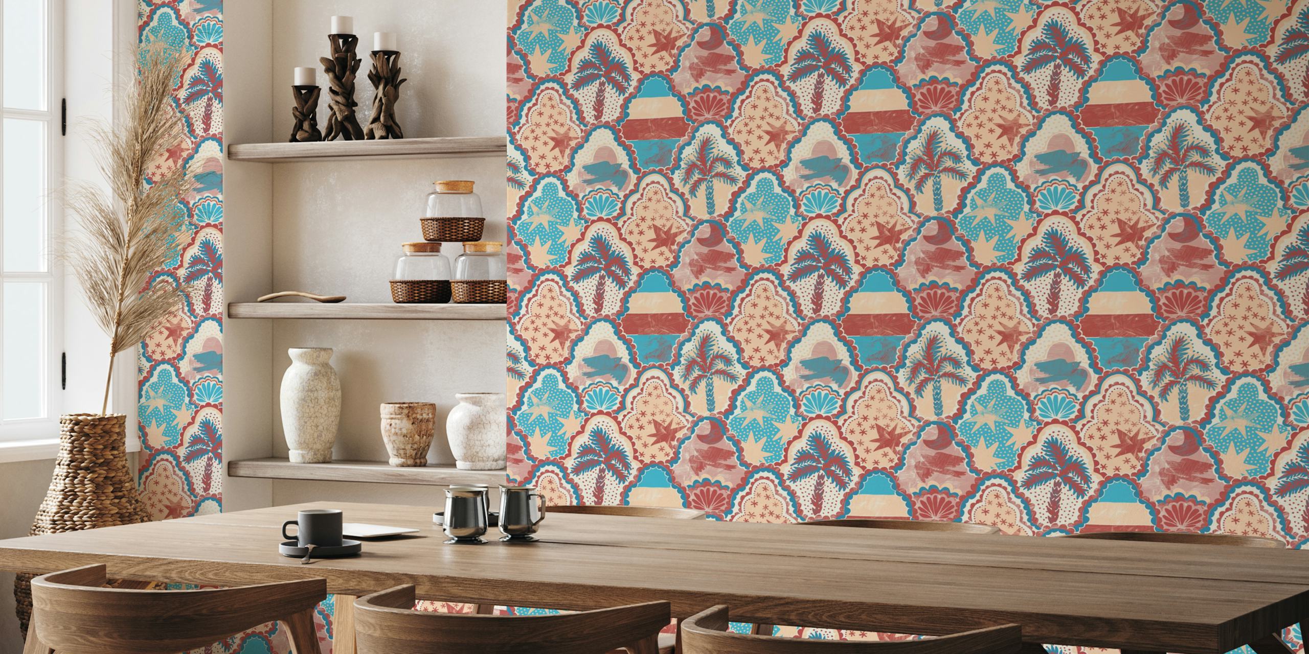 Moroccan Sunset Tiles behang in een kamer