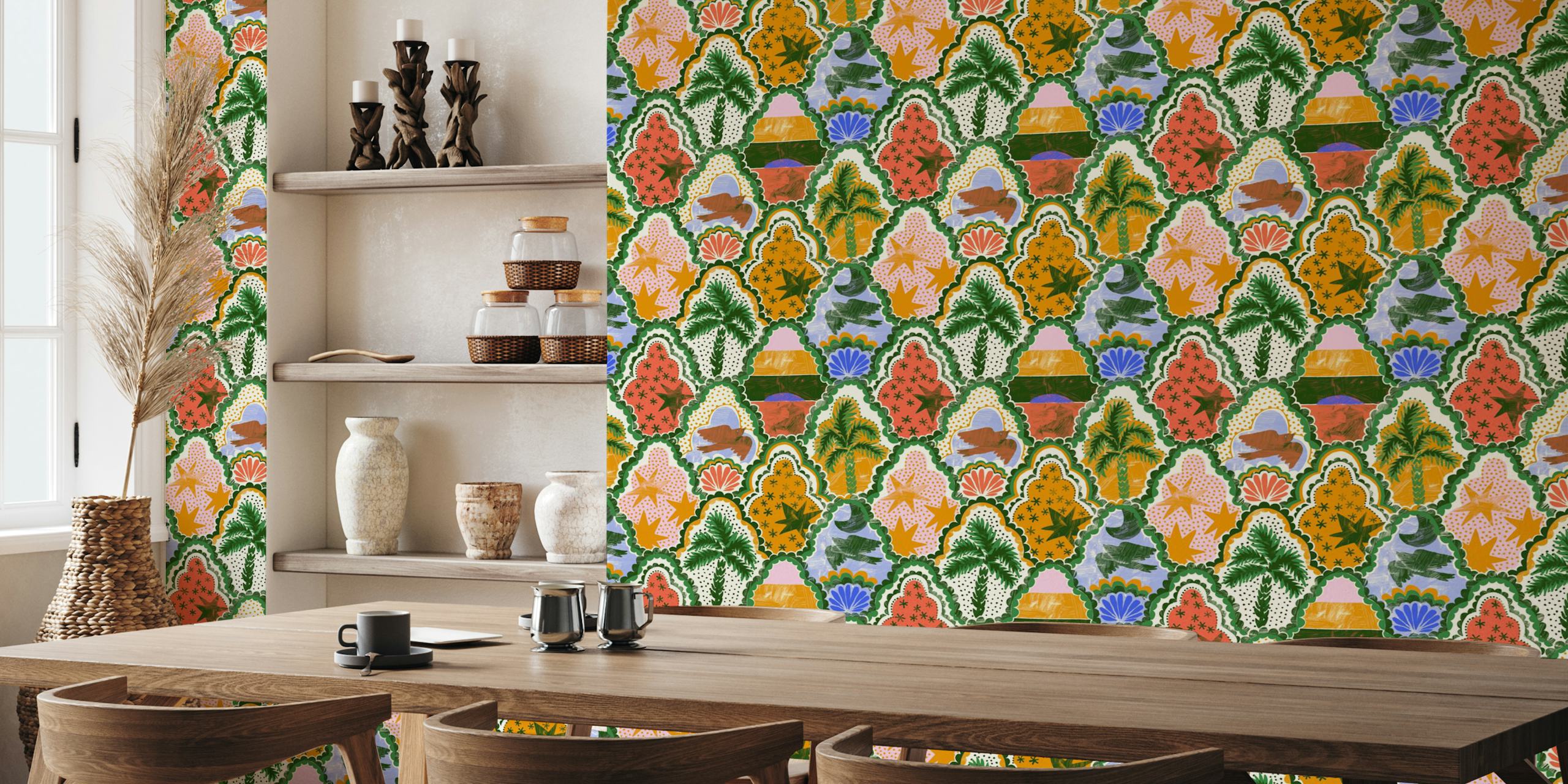 Tropical scalloped tiles tapet i et rom