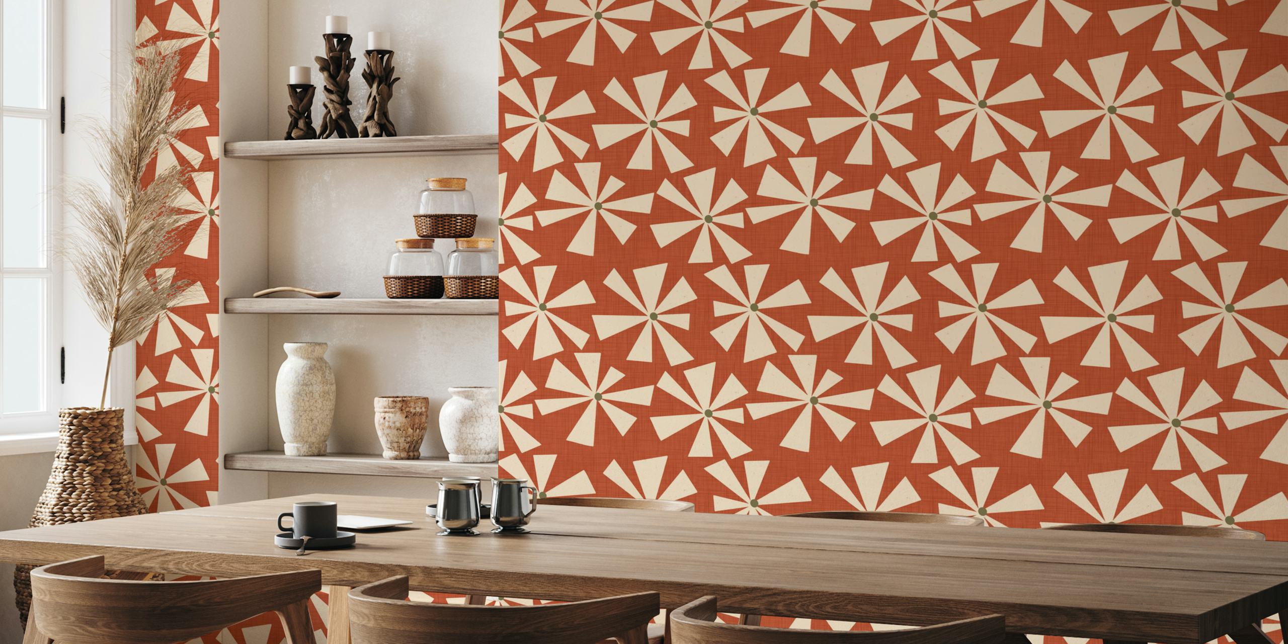 Papel pintado Geometric Floral Burst en rojo óxido