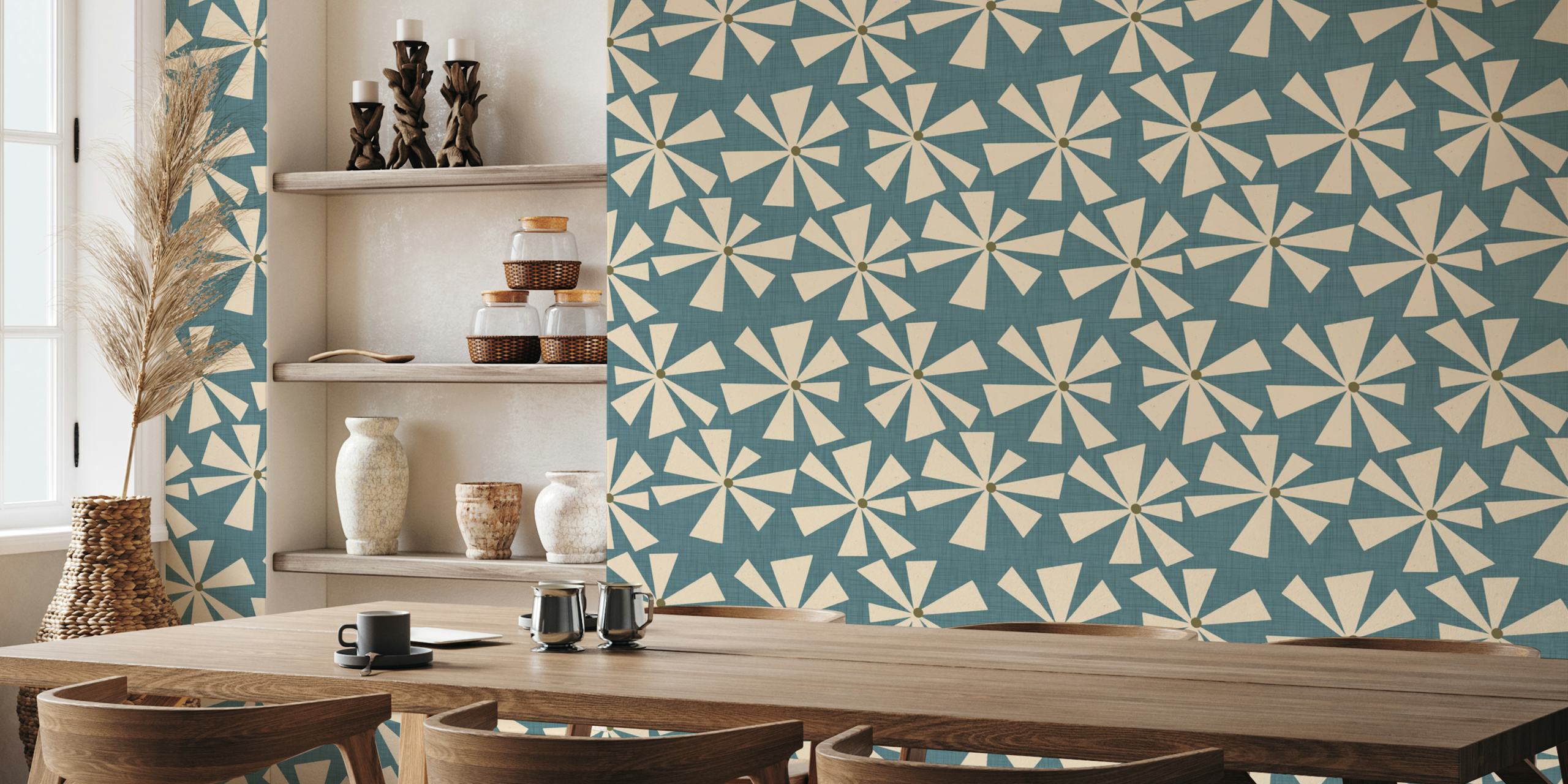 Ταπετσαρία Geo Floral Burst που εμφανίζεται σε ένα δωμάτιο