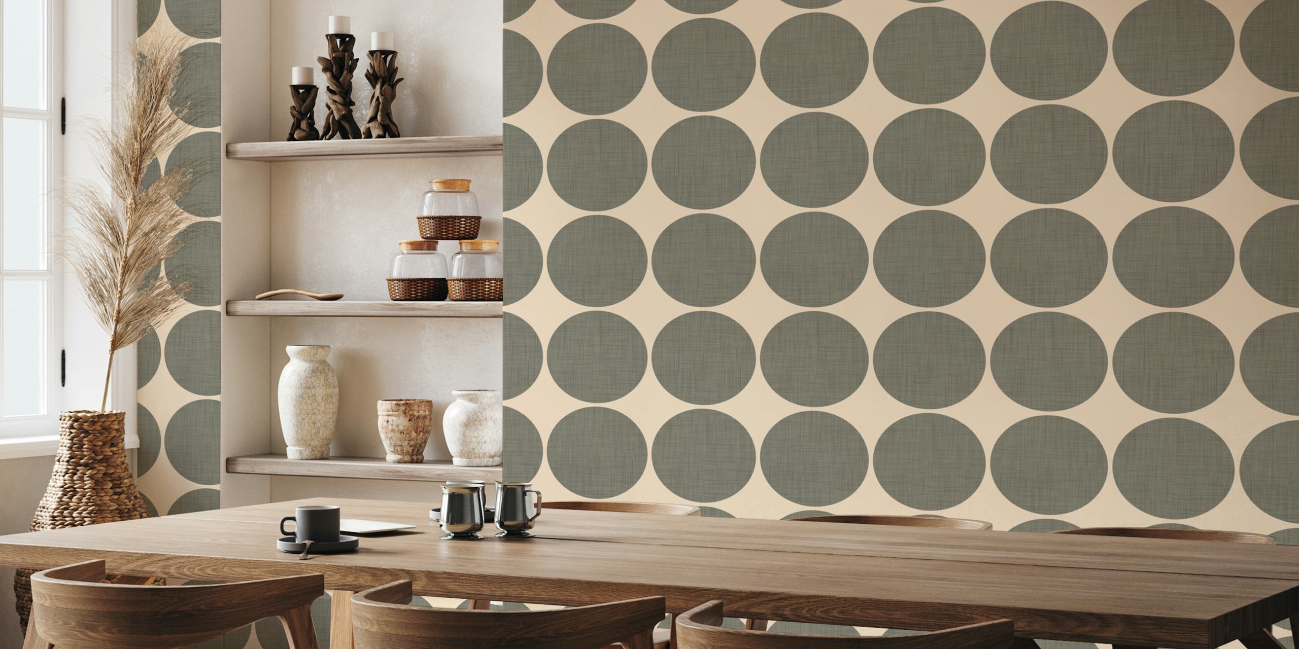 Modern taupe retro spheres wallpaper in a room