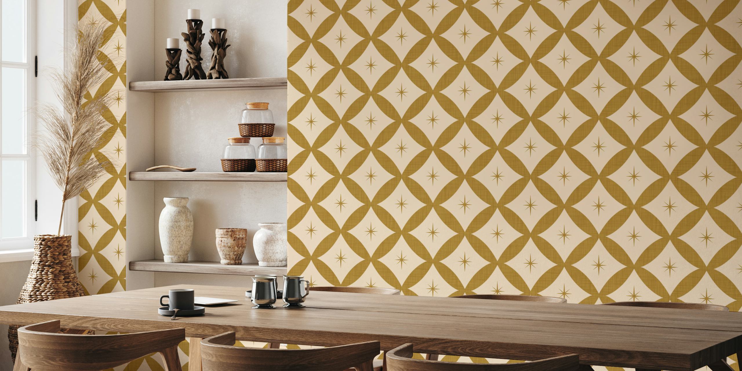Papel de parede Atomic Starburst Mustard em um quarto
