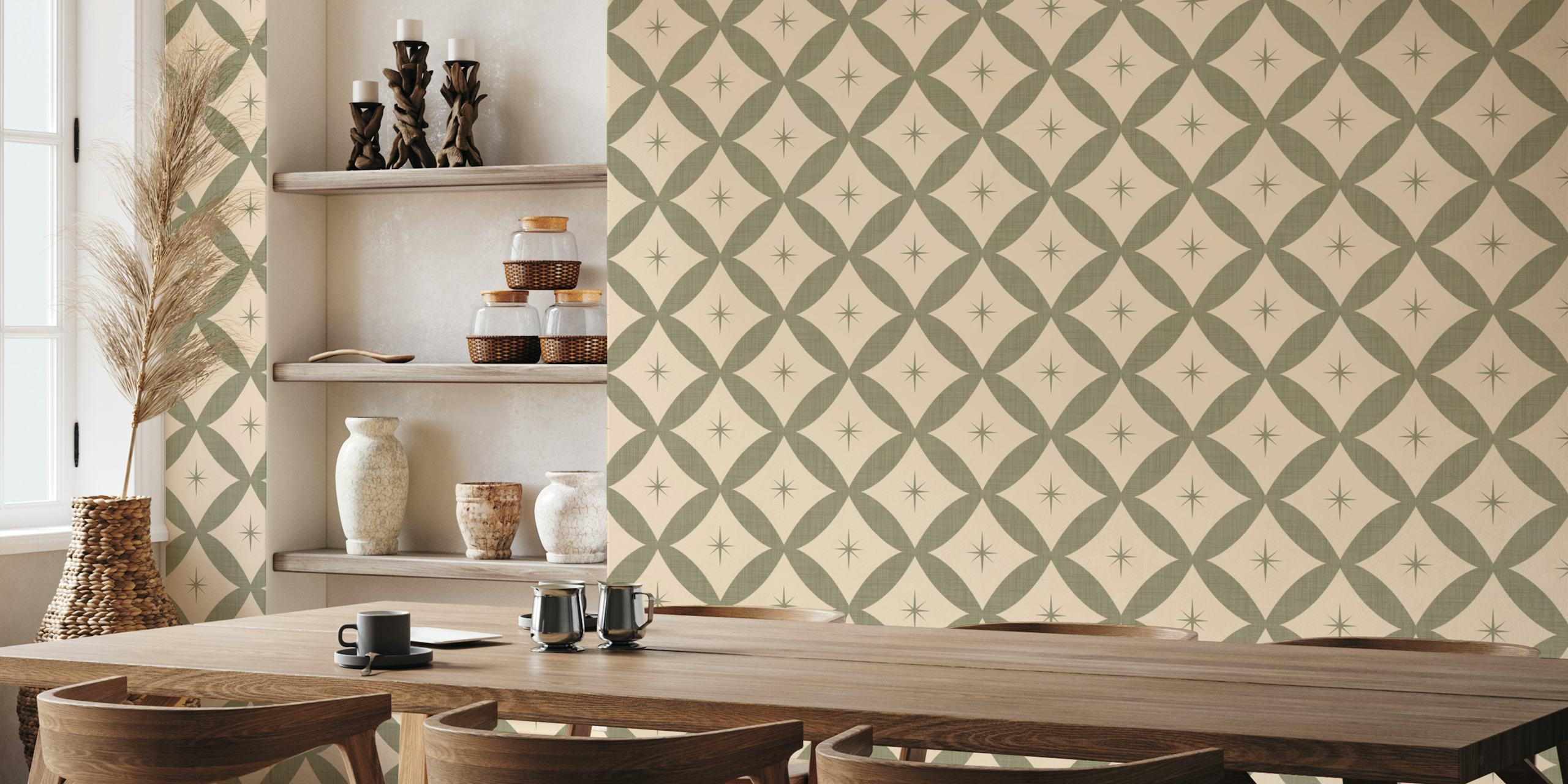 Papel tapiz Atomic Star mid-century en una habitación