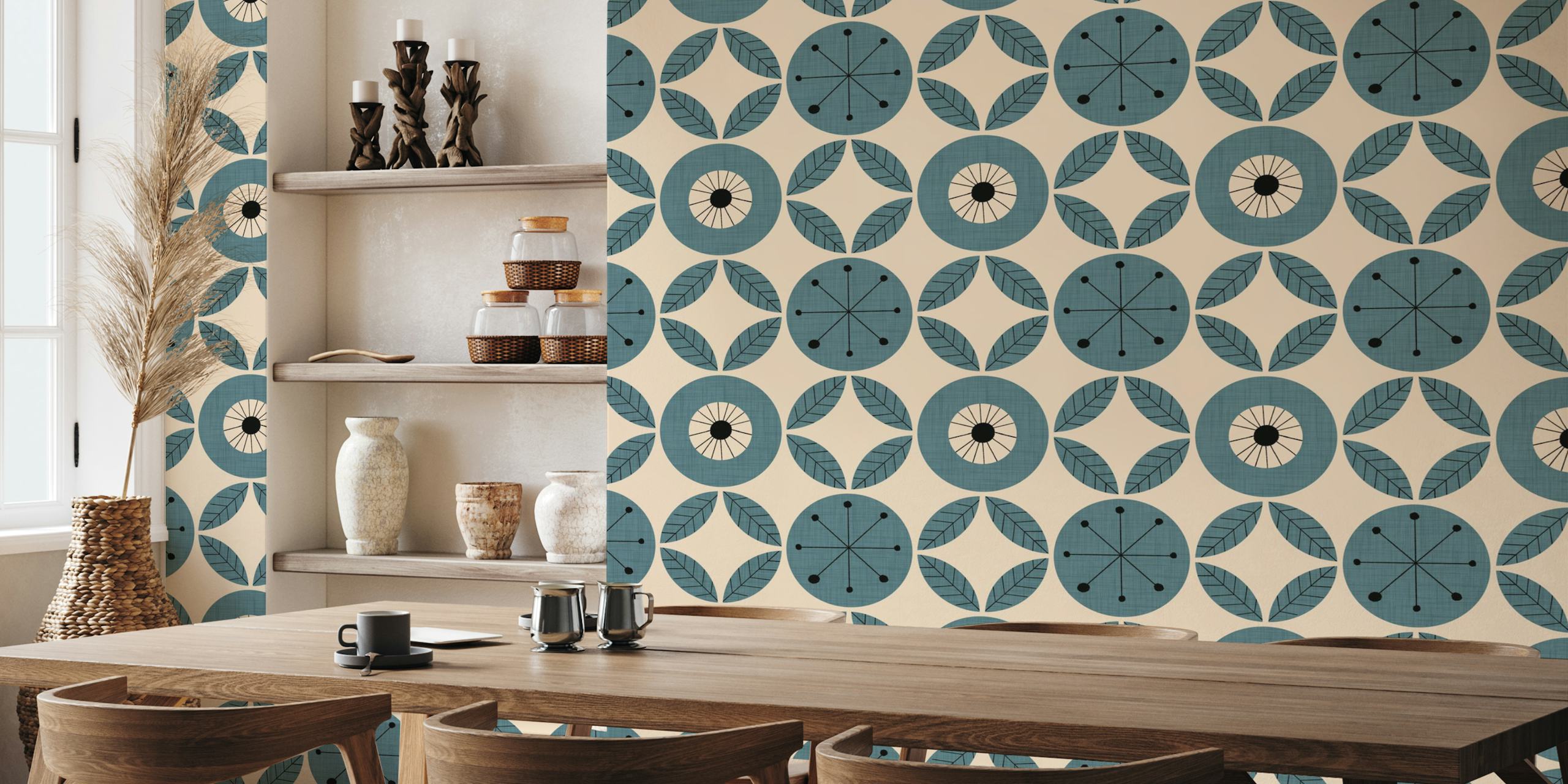 Atomic Floral Botanic Dots Blue tapet i ett rum