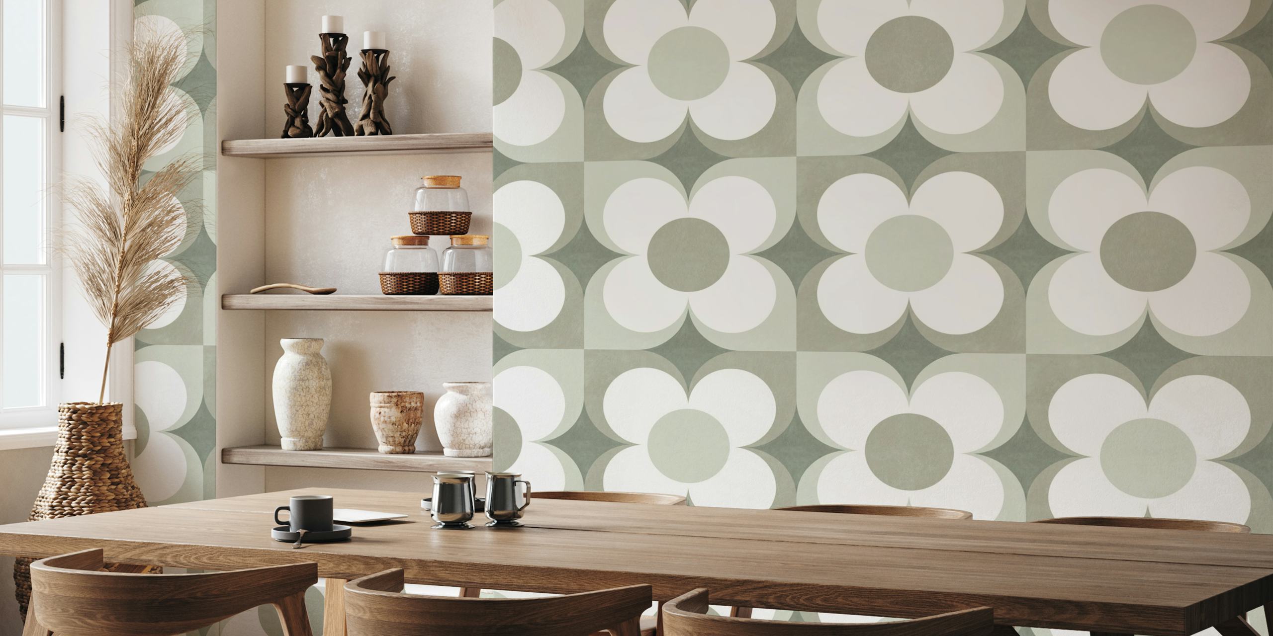 Papel pintado Geometric Flower Tile en una habitación