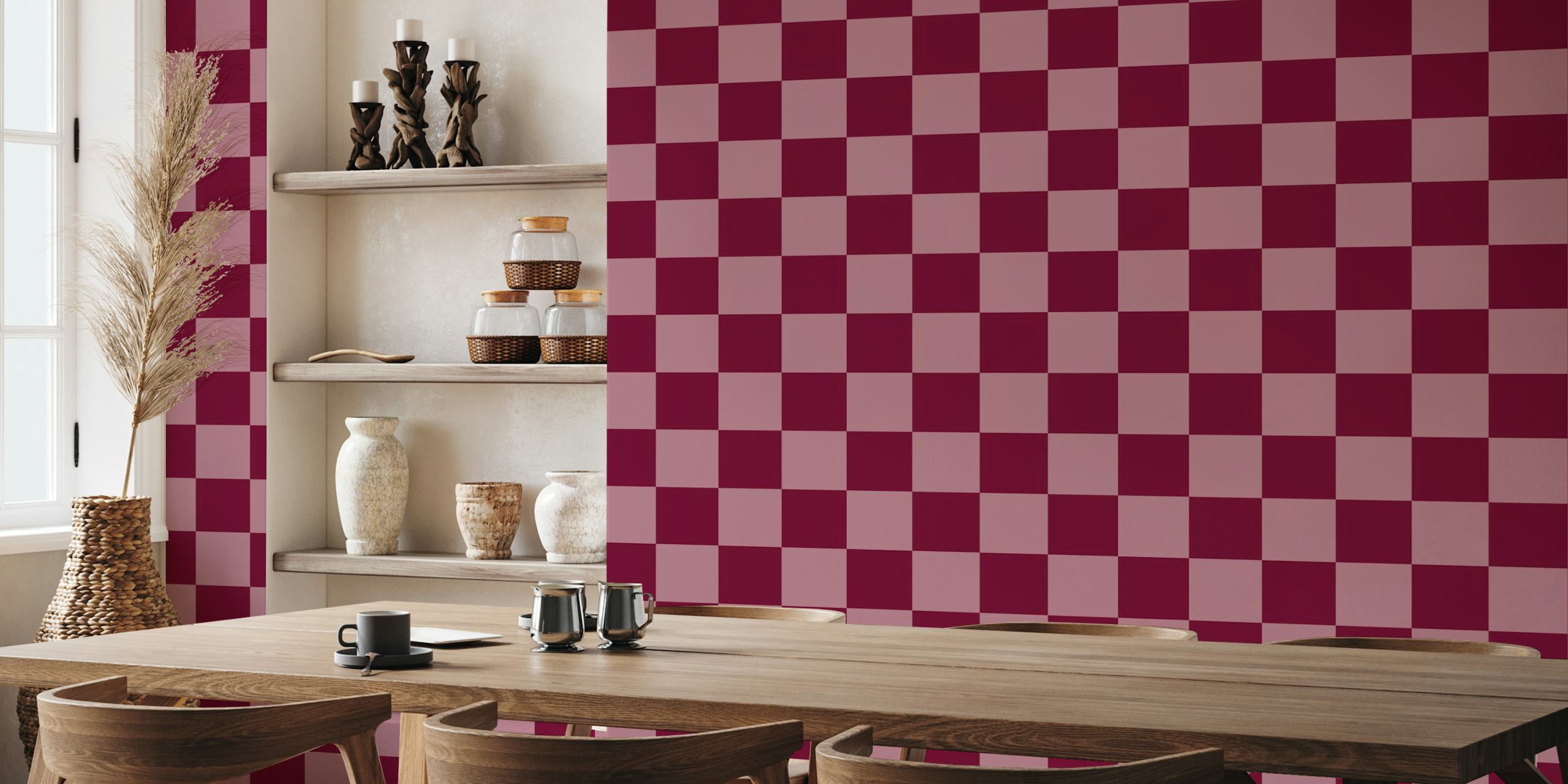 Elegant burgundy blocks wallpaper in a room