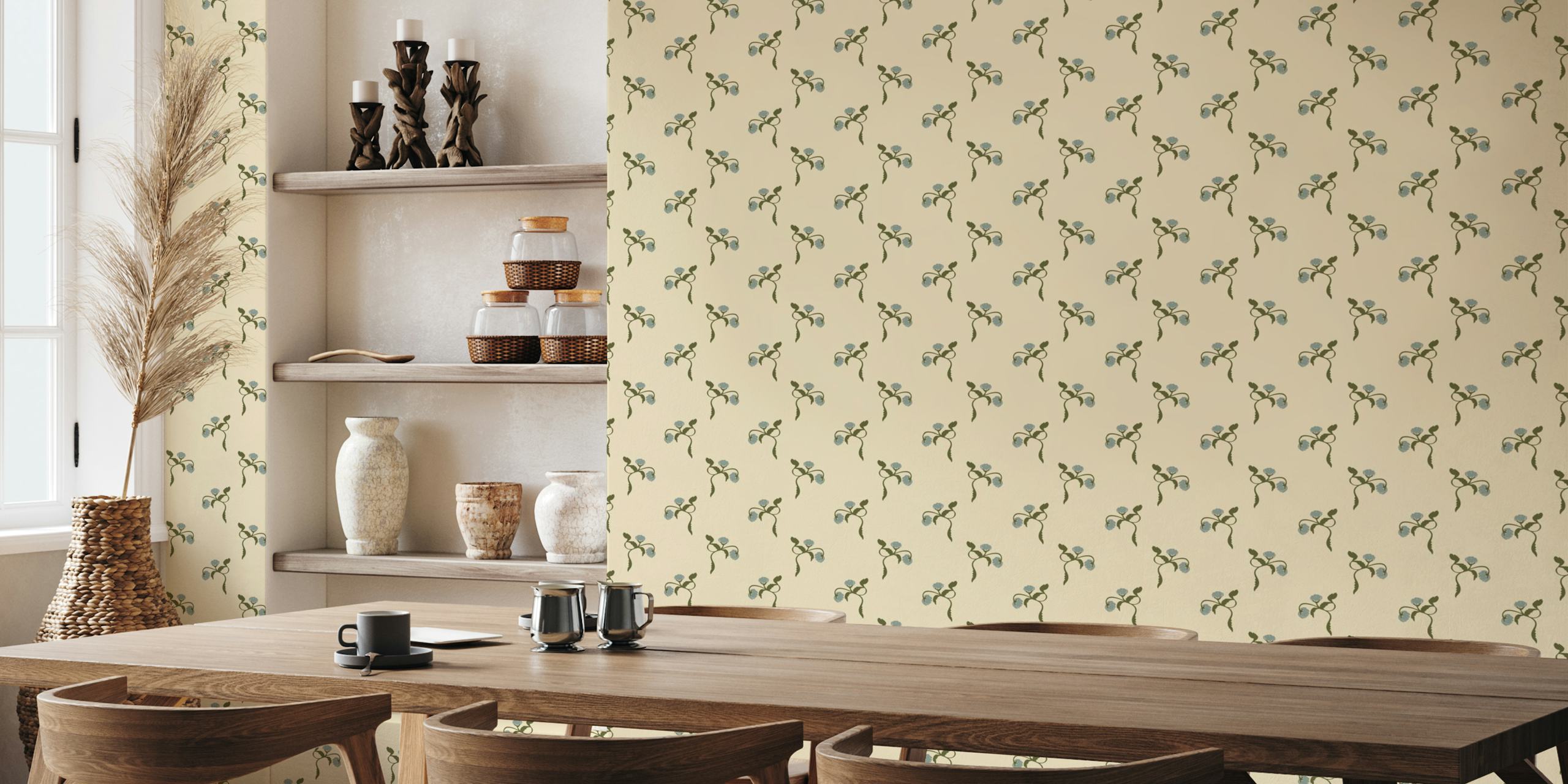 Elegant beige and blue peony flowers wallpaper