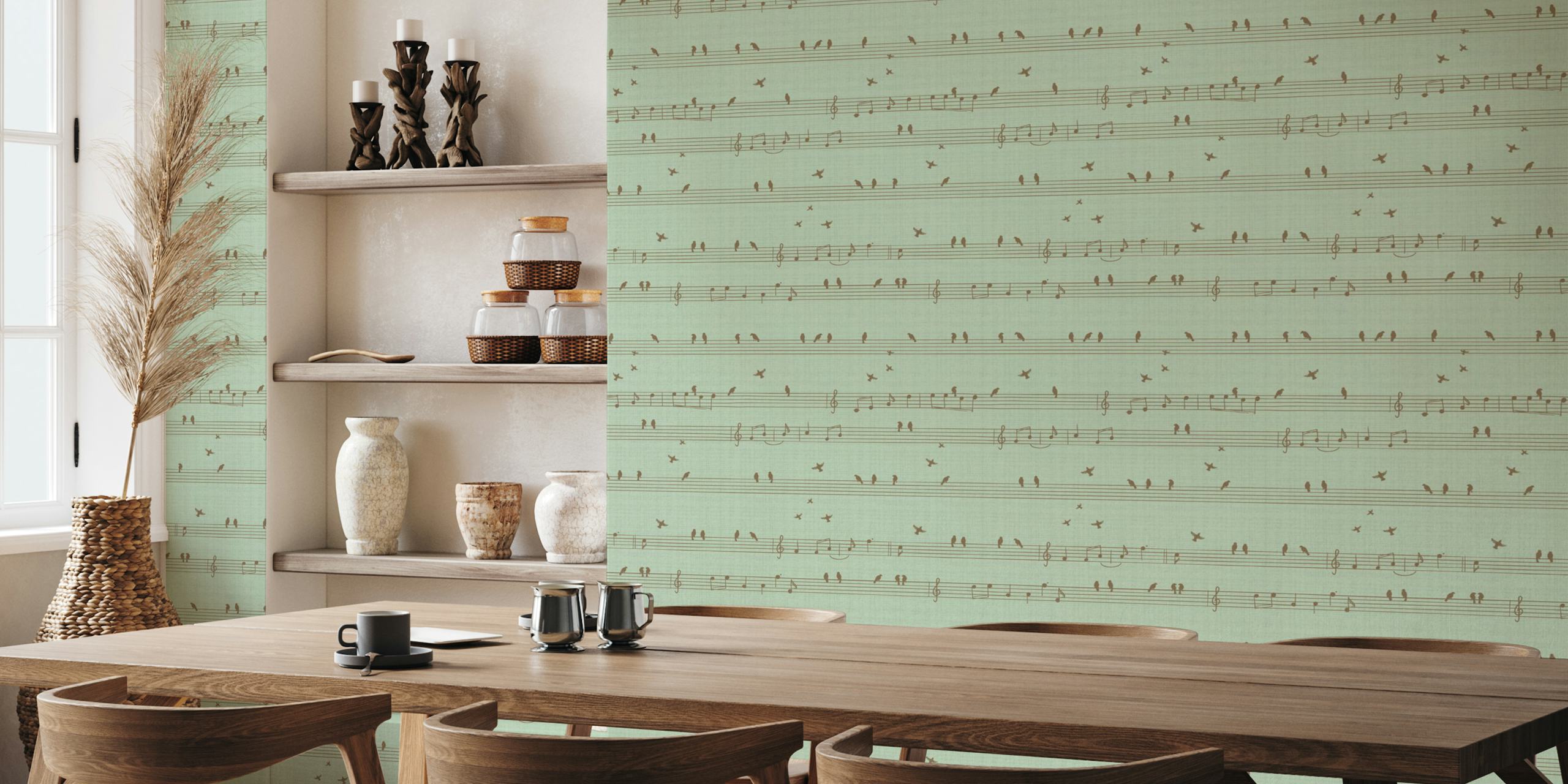 Musical birds texture wallpaper dans une pièce