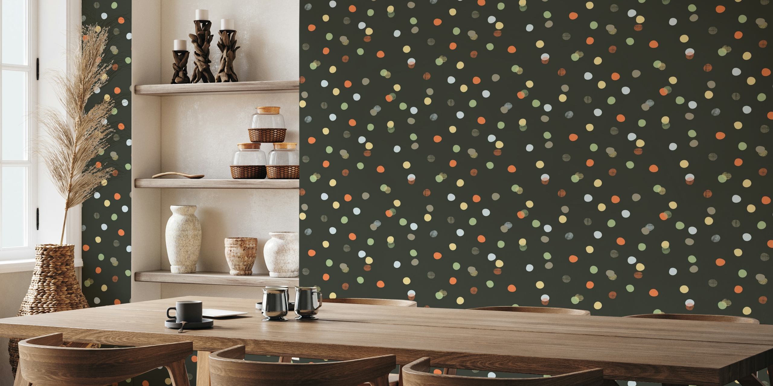 Colorful confetti polka dots Tapete in einem Raum