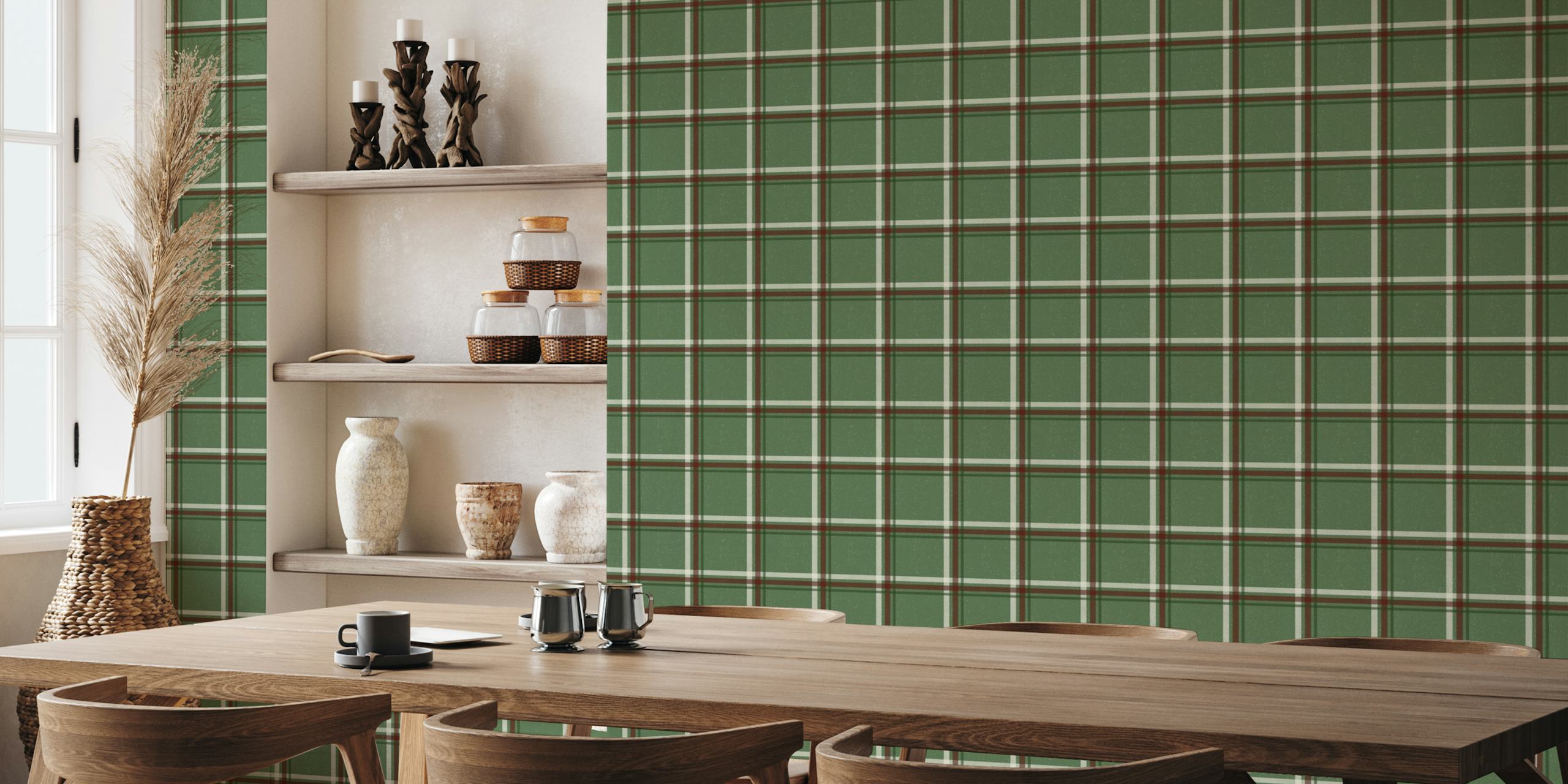 Ταπετσαρία Winter Plaid Green σε ένα δωμάτιο