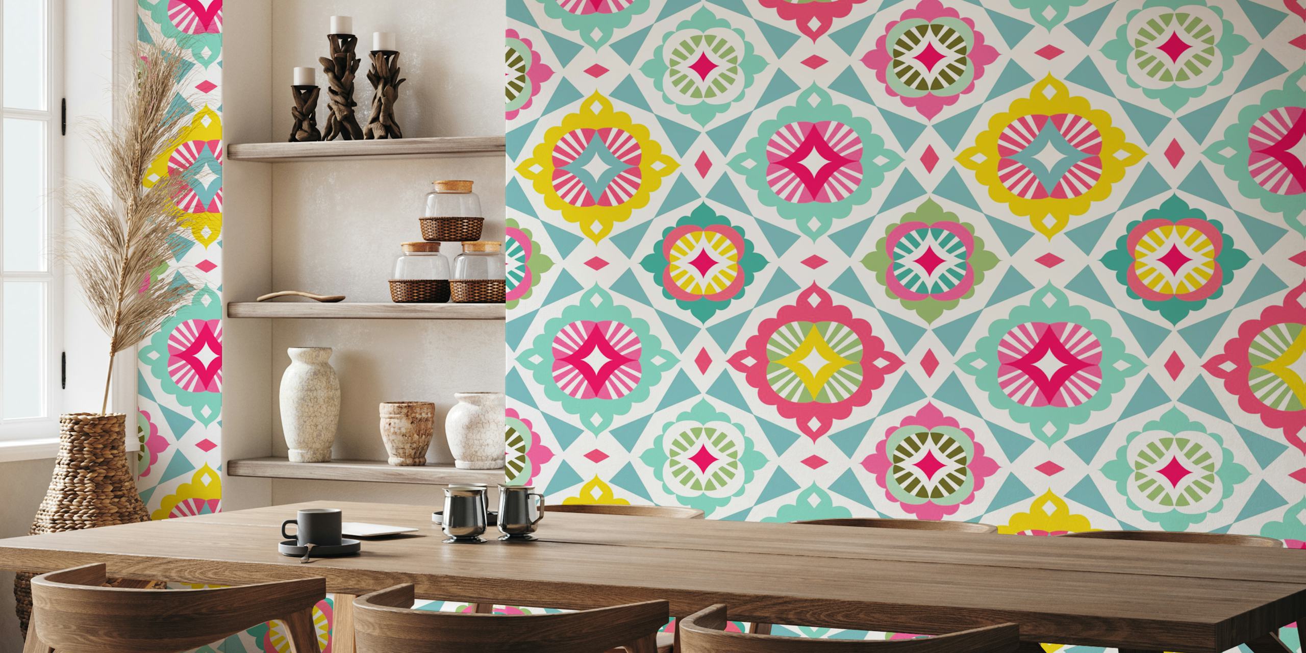 Fresh playful tiles papel de parede em um quarto claro