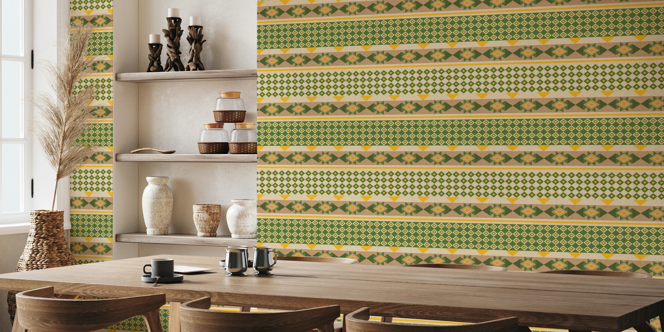Carta da parati Bright Geometric Bohemian Plaid in una stanza