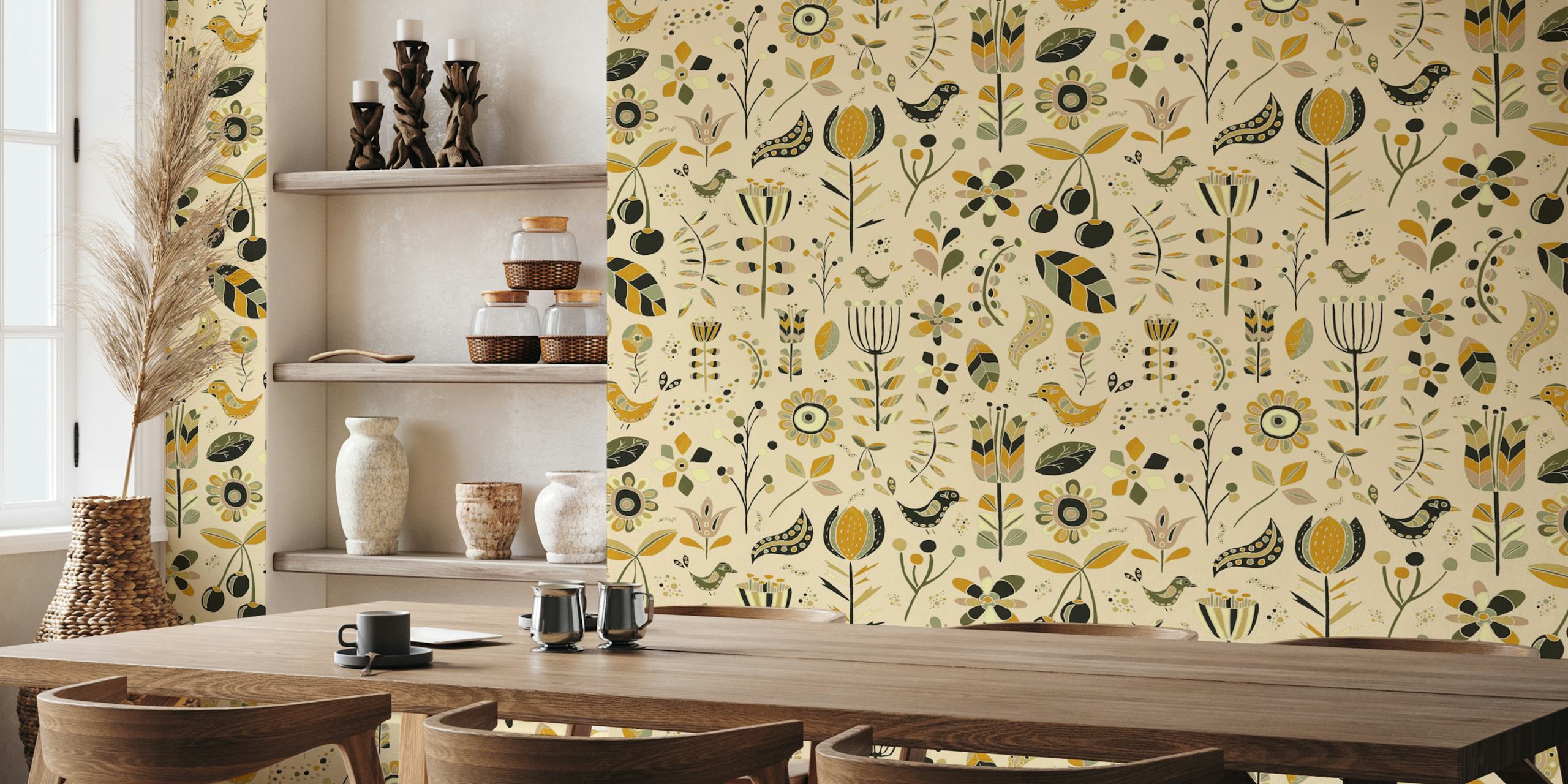 Scandi Folk Garden wallpaper in a room