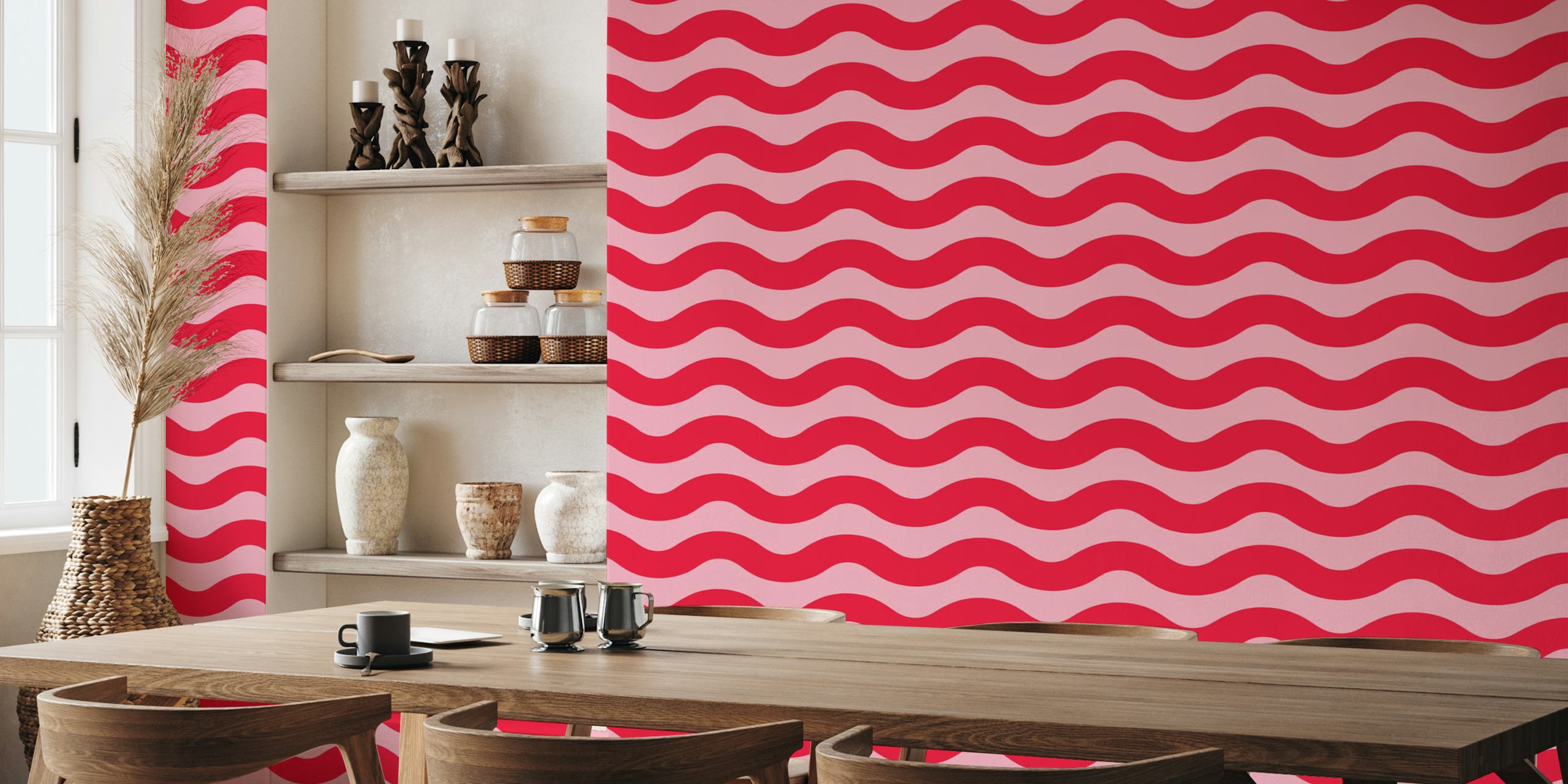 Papel tapiz Pink and Crimson Red Modern Waves 1 en una habitación