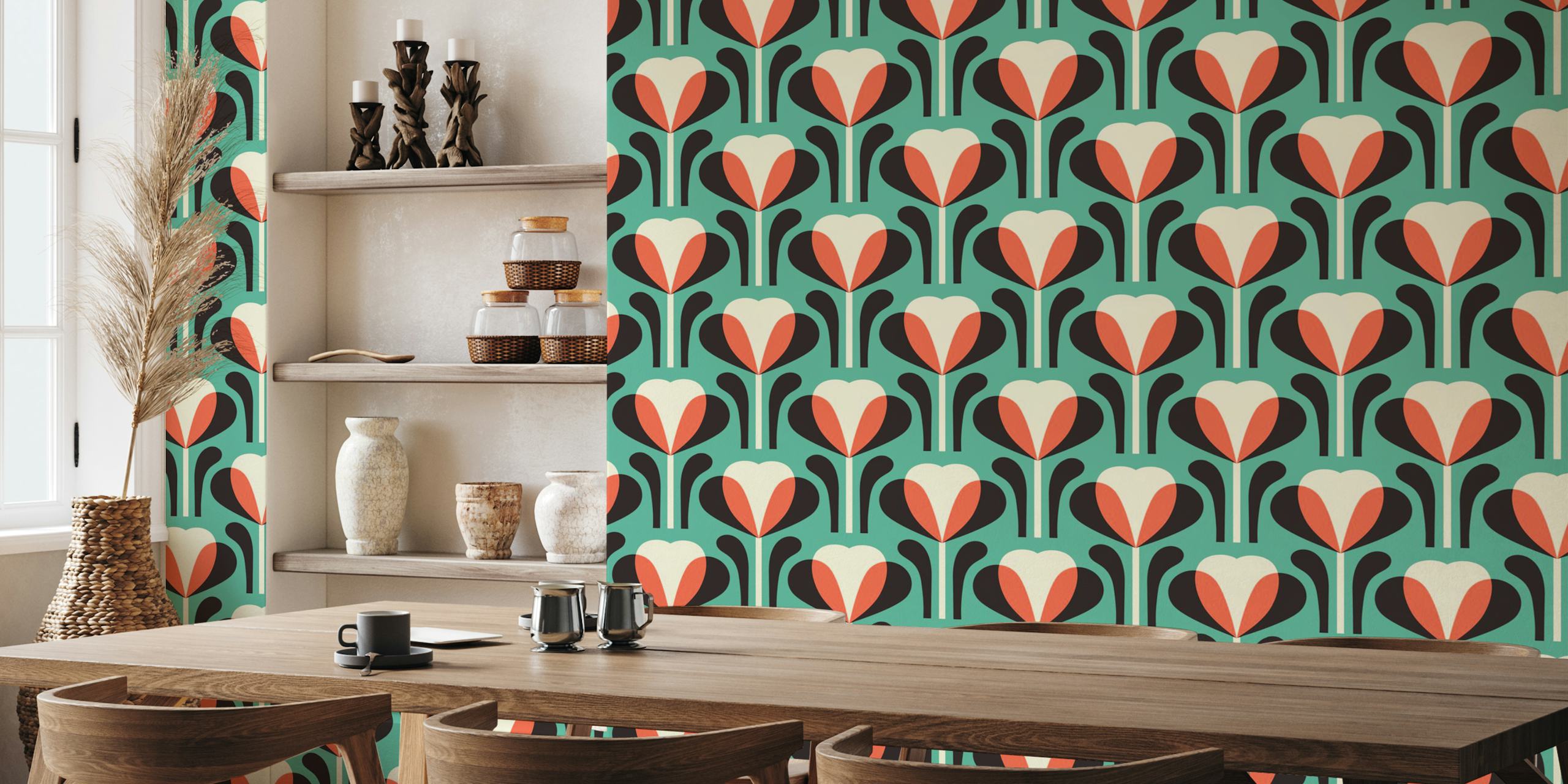 Papel de parede Modern Art Deco Blooms em um quarto