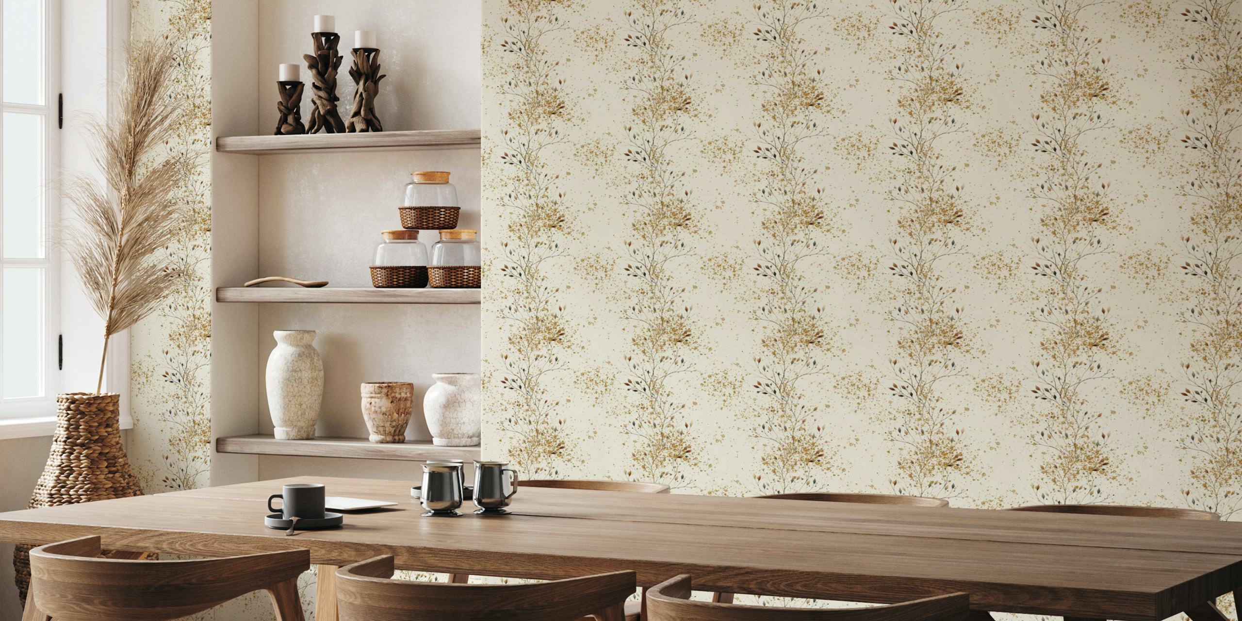 Metalic style branch wallpaper en una habitación