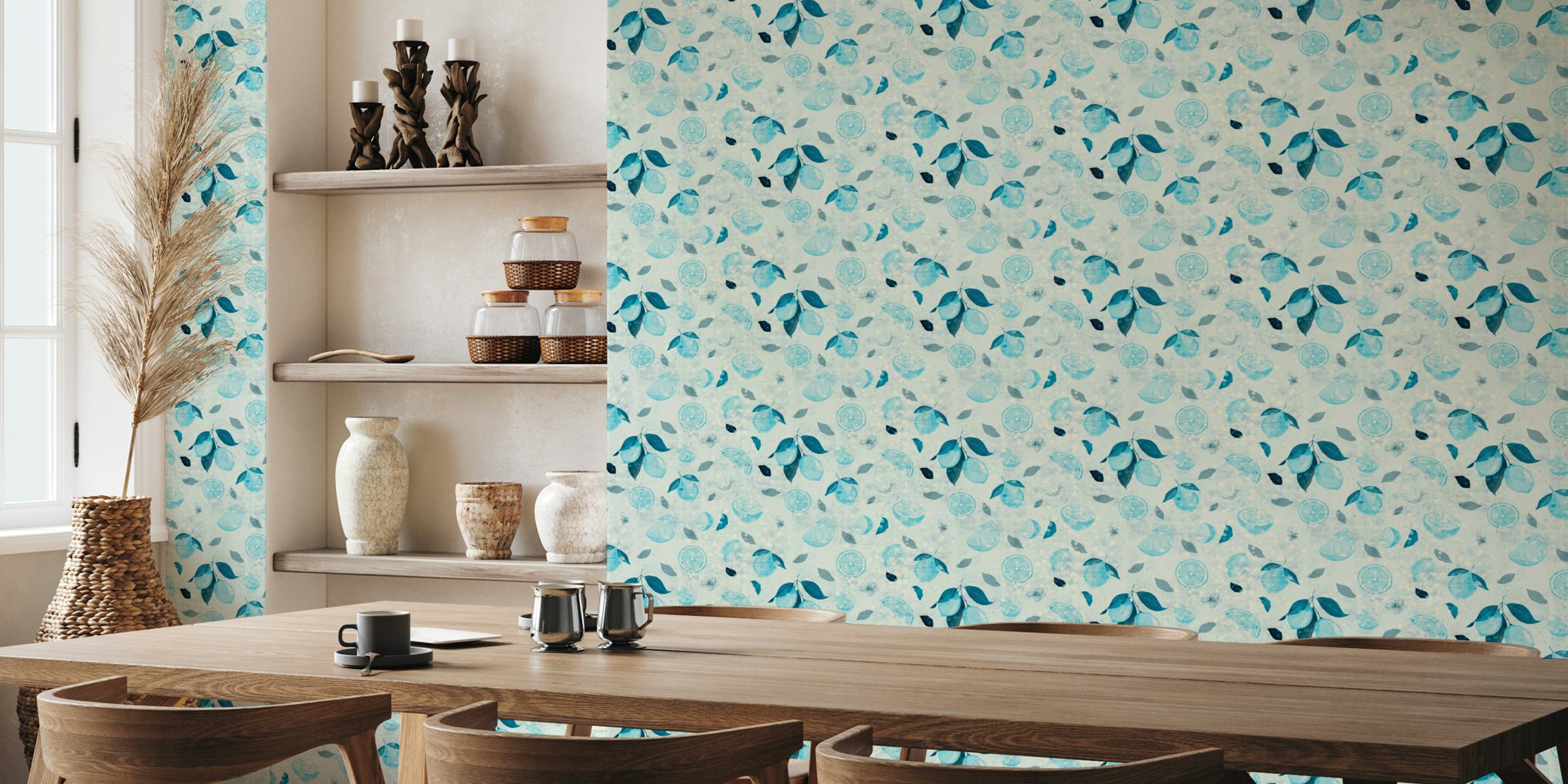 Frosty Citron Canvas Tapete mit blauen Zitronen