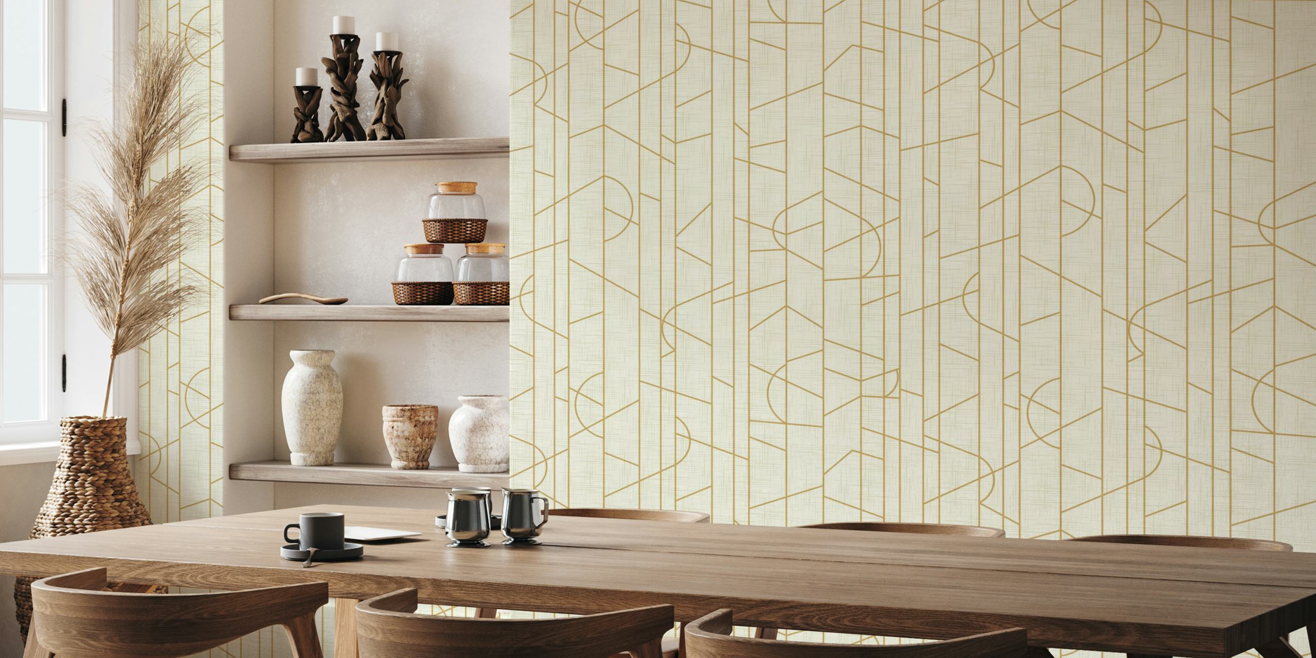 Papel de parede Bright Honey com Elegant Lines Decor - design de linhas elegantes