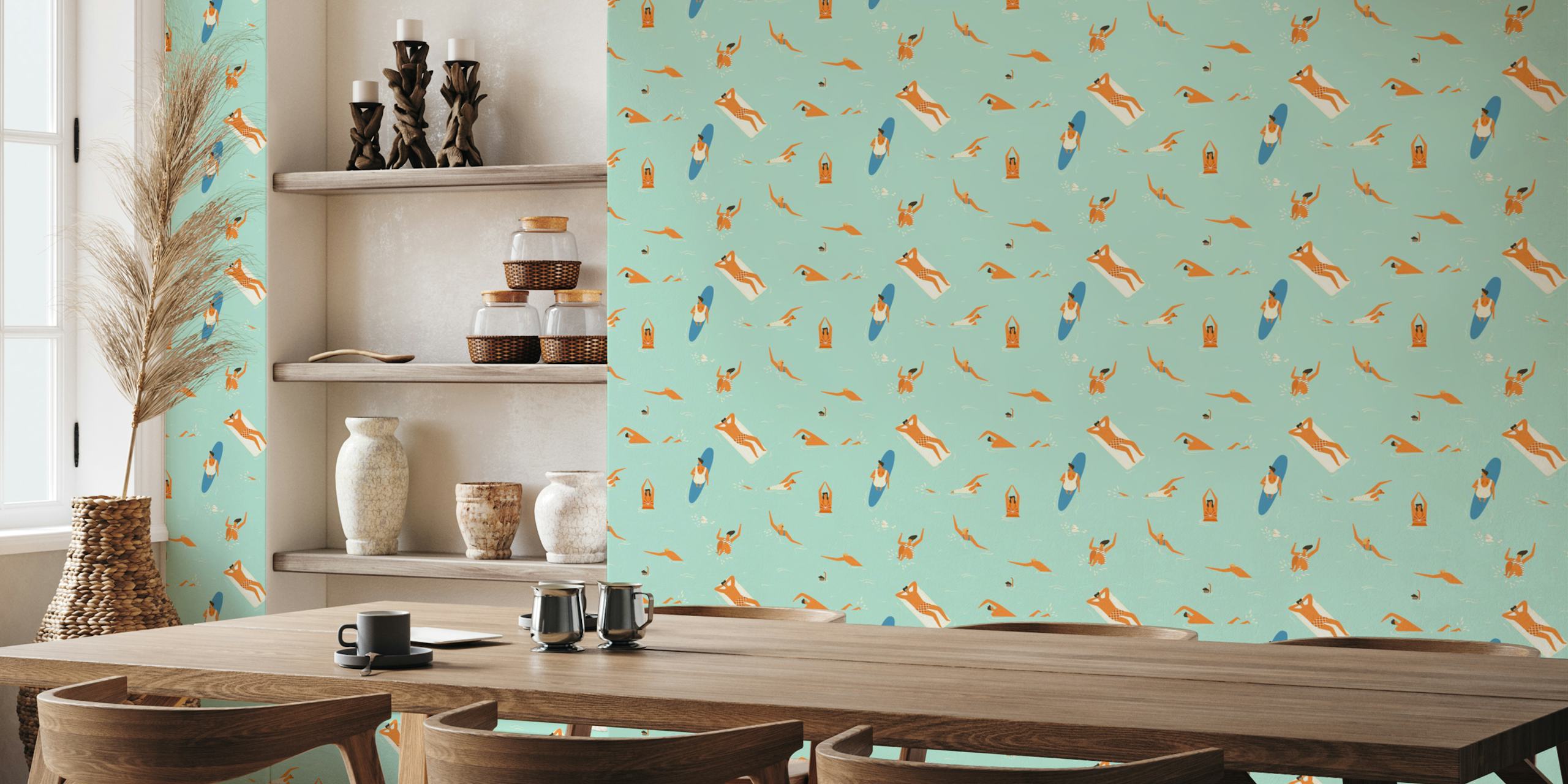 Diseño de papel pintado Beach fun en una habitación