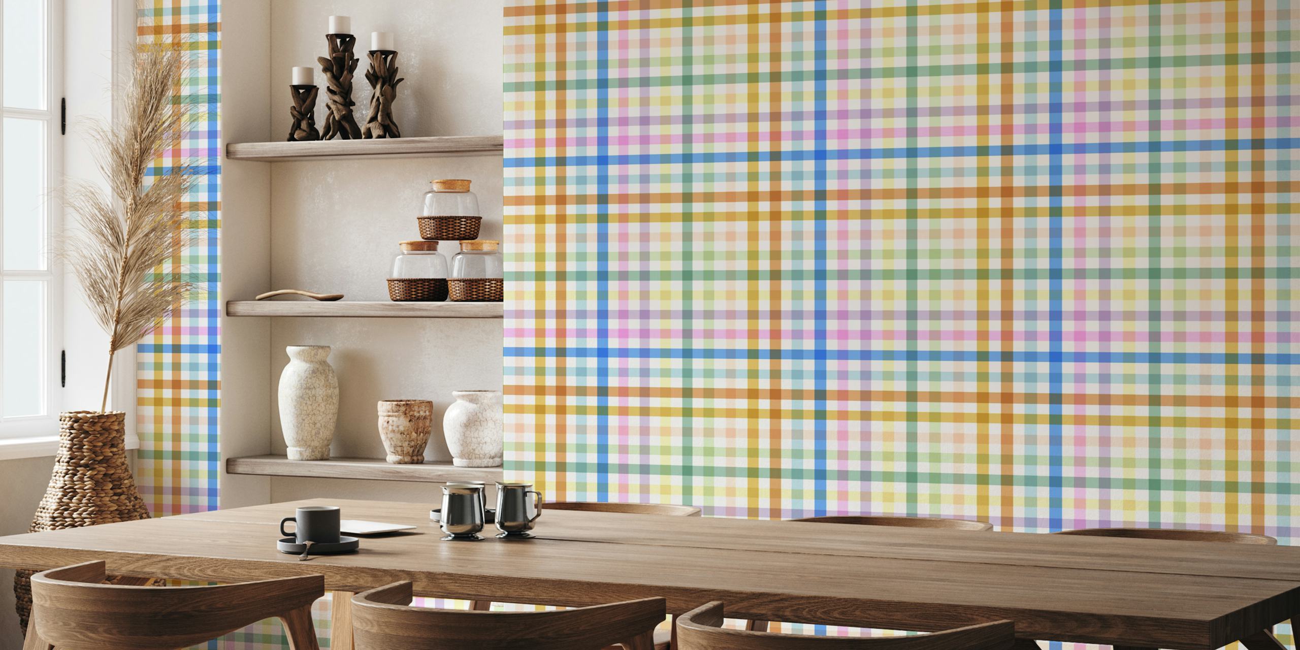 Rainbow check pattern with pastel colors; plaid wallpaper
