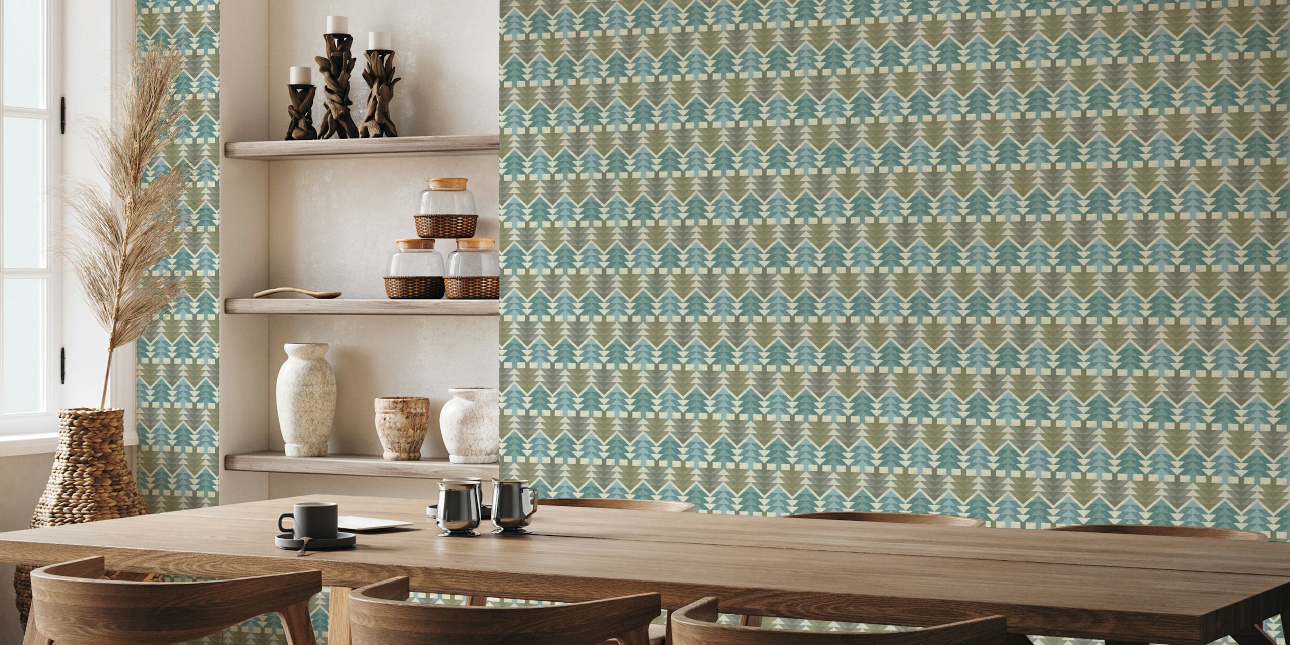 Geometric fir forest Tapete in einem Raum