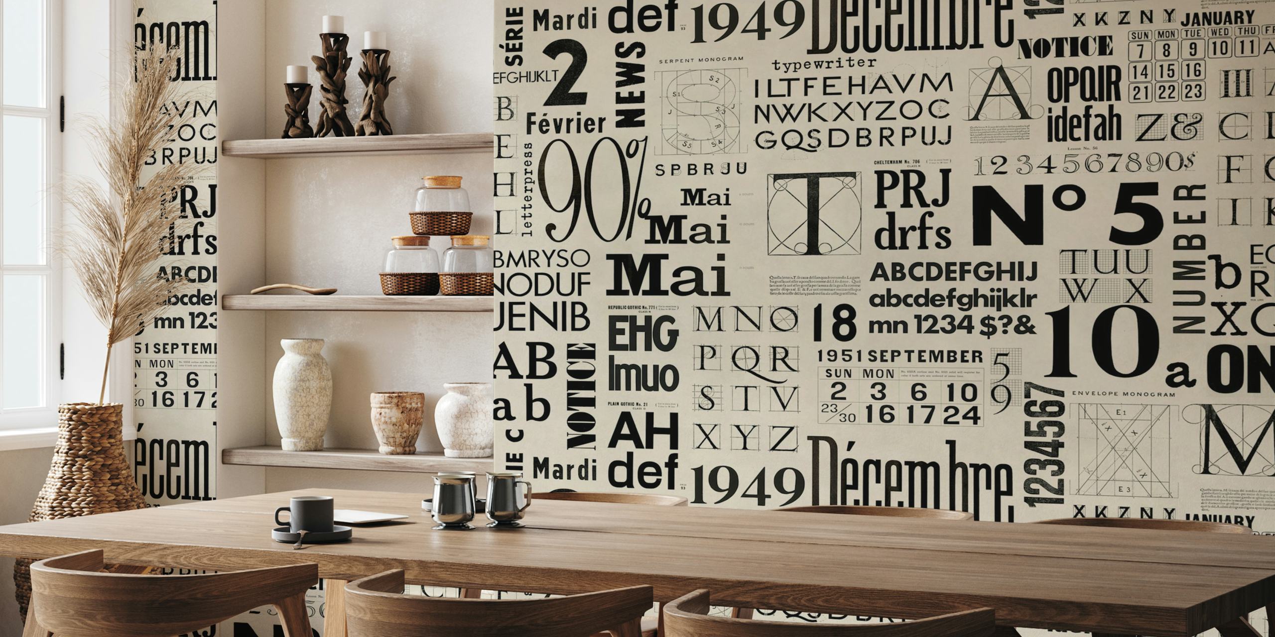 Retro typography wallpaper in a stylish room