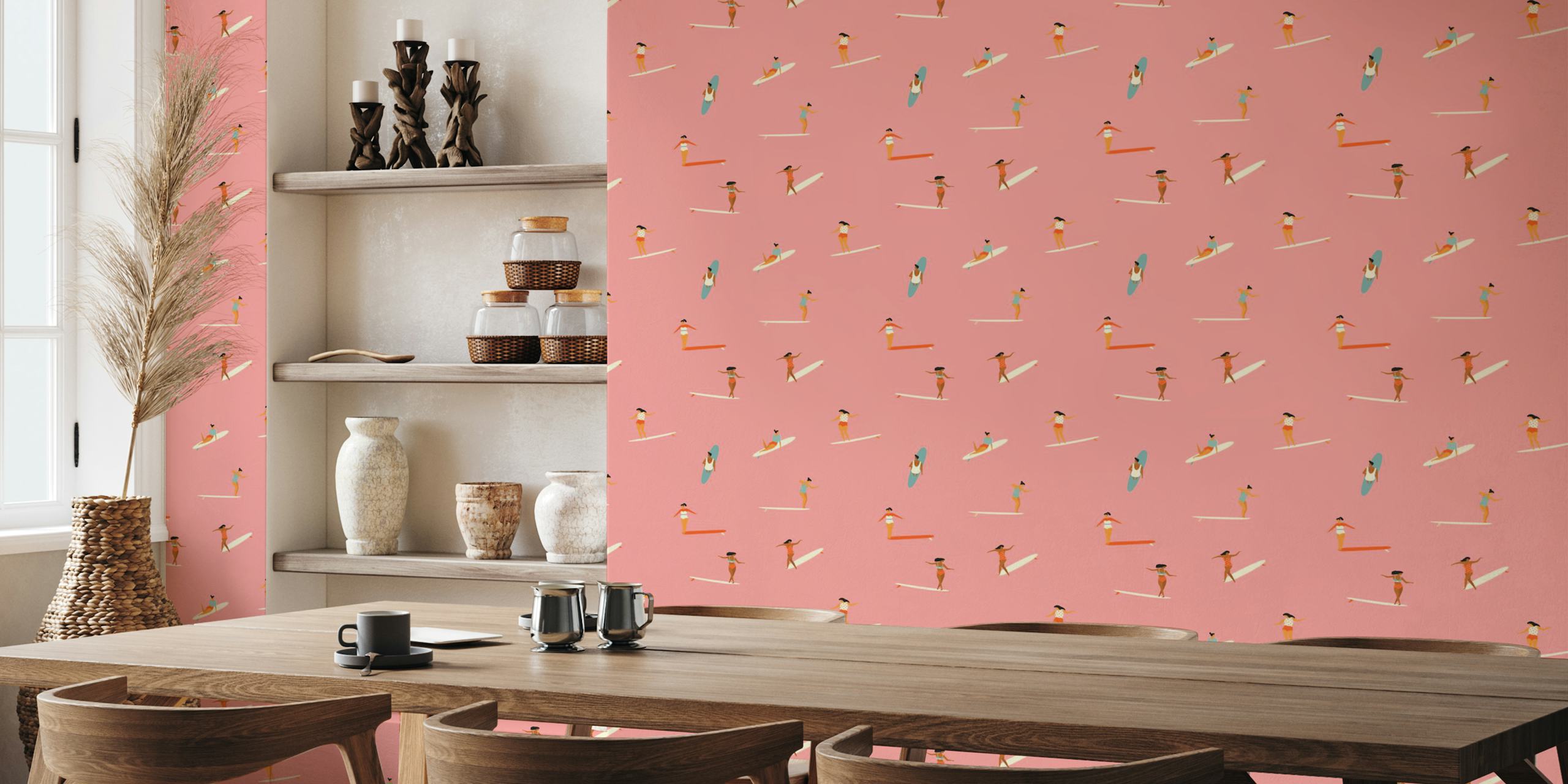 Surf goddess pink wallpaper in a room