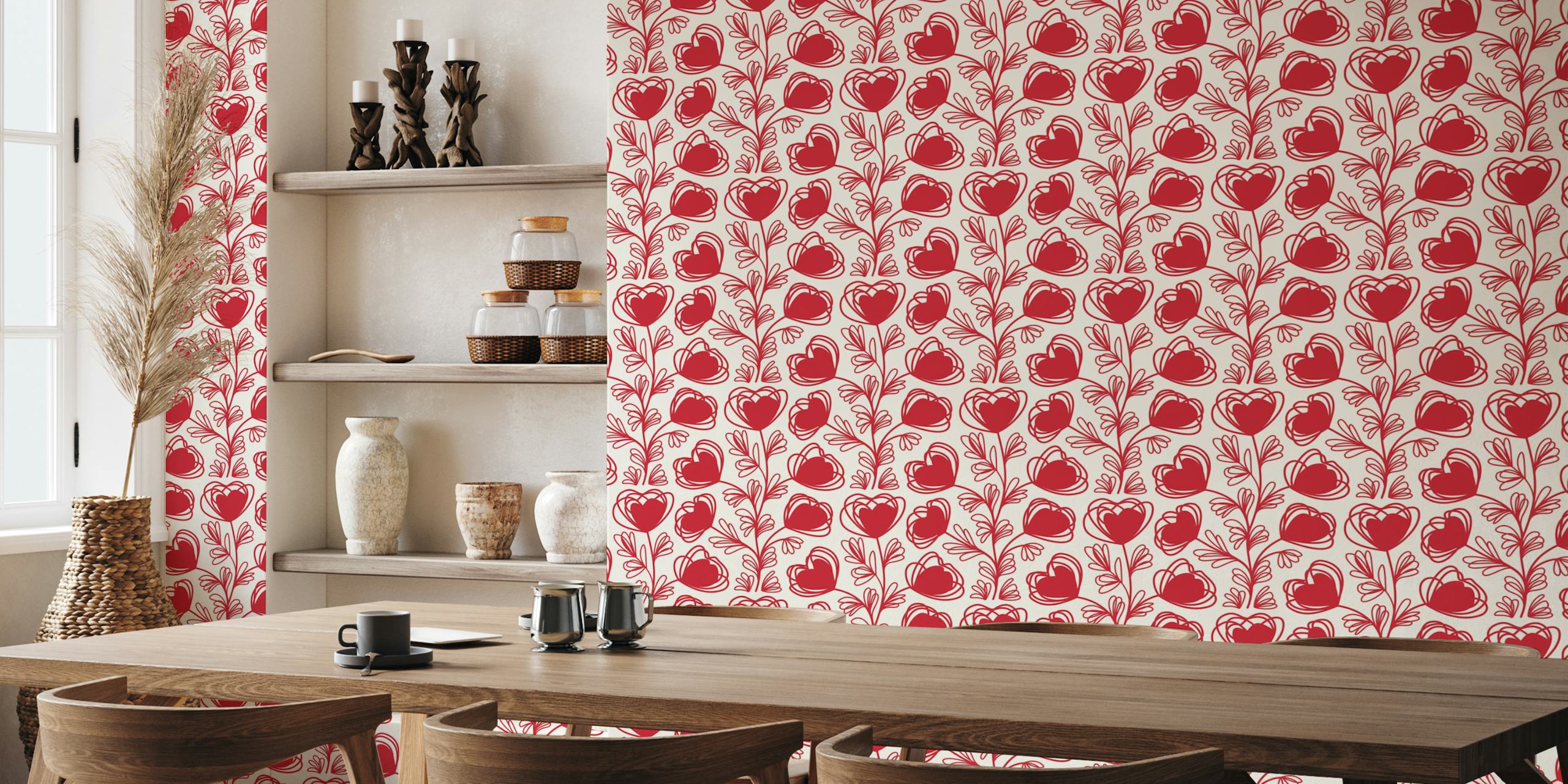 Sweetheart Plant Motif Red wallpaper in a room