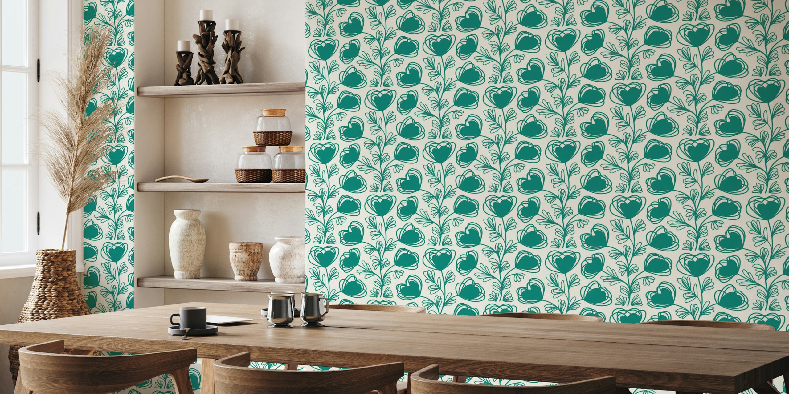 Elegant Floral Sketch Wallpaper em um quarto