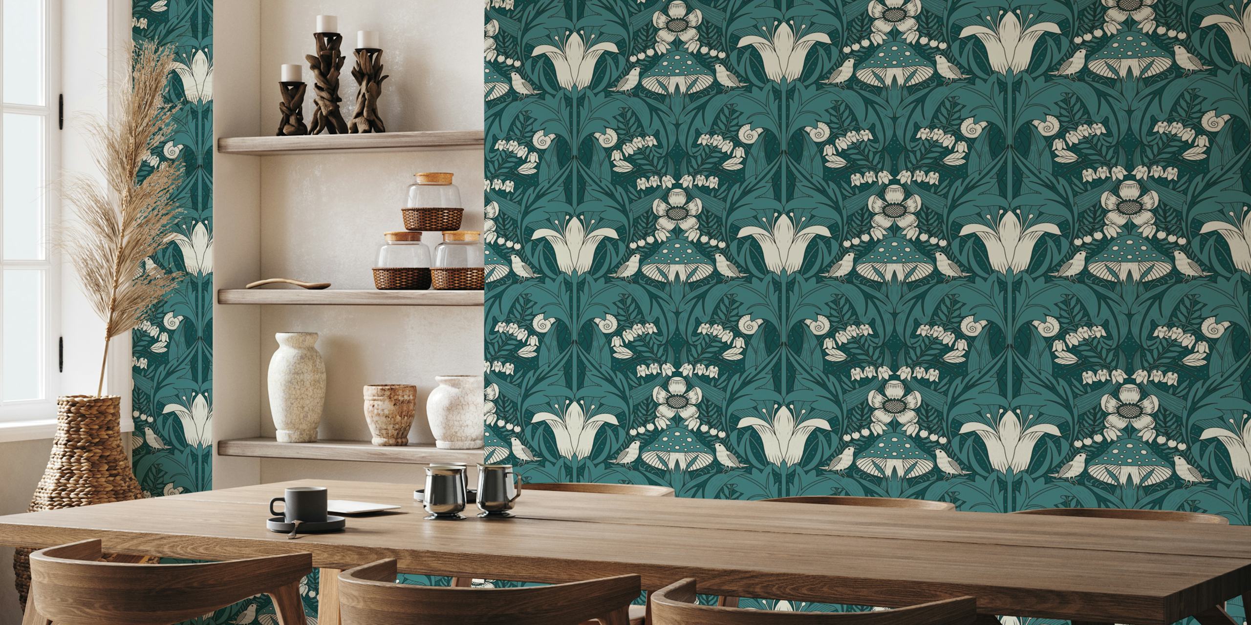 Art Nouveau Woodland Wilderness behang in een kamer