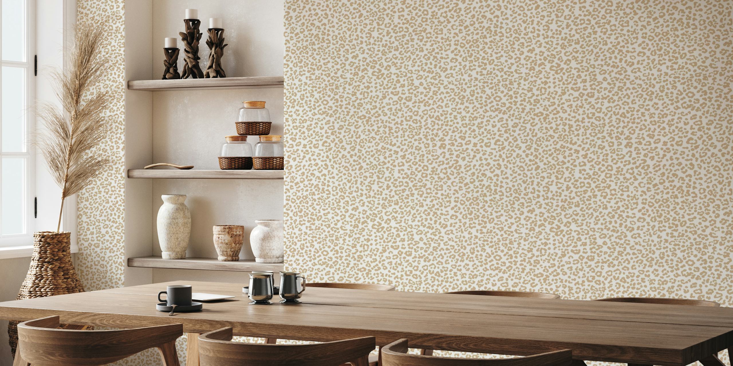 Savannah Leopard Twist Pastel Cream wallpaper in a room