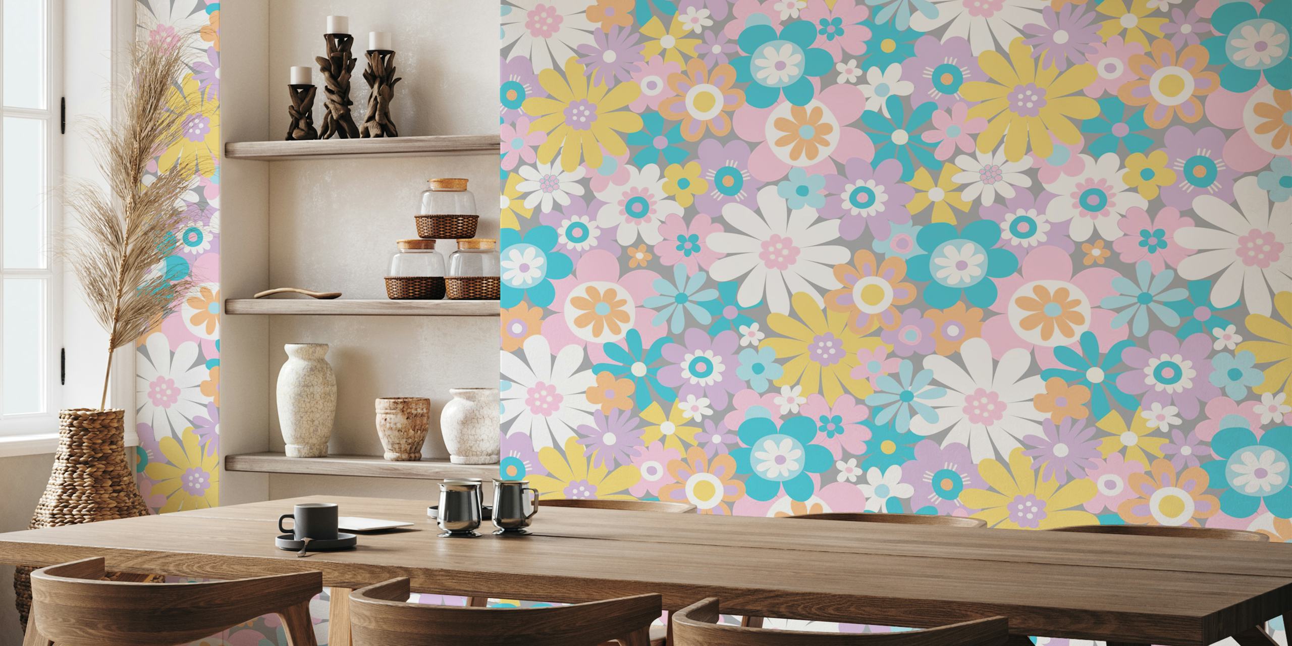 Retro Psychedelic Flowers tapet i et rum