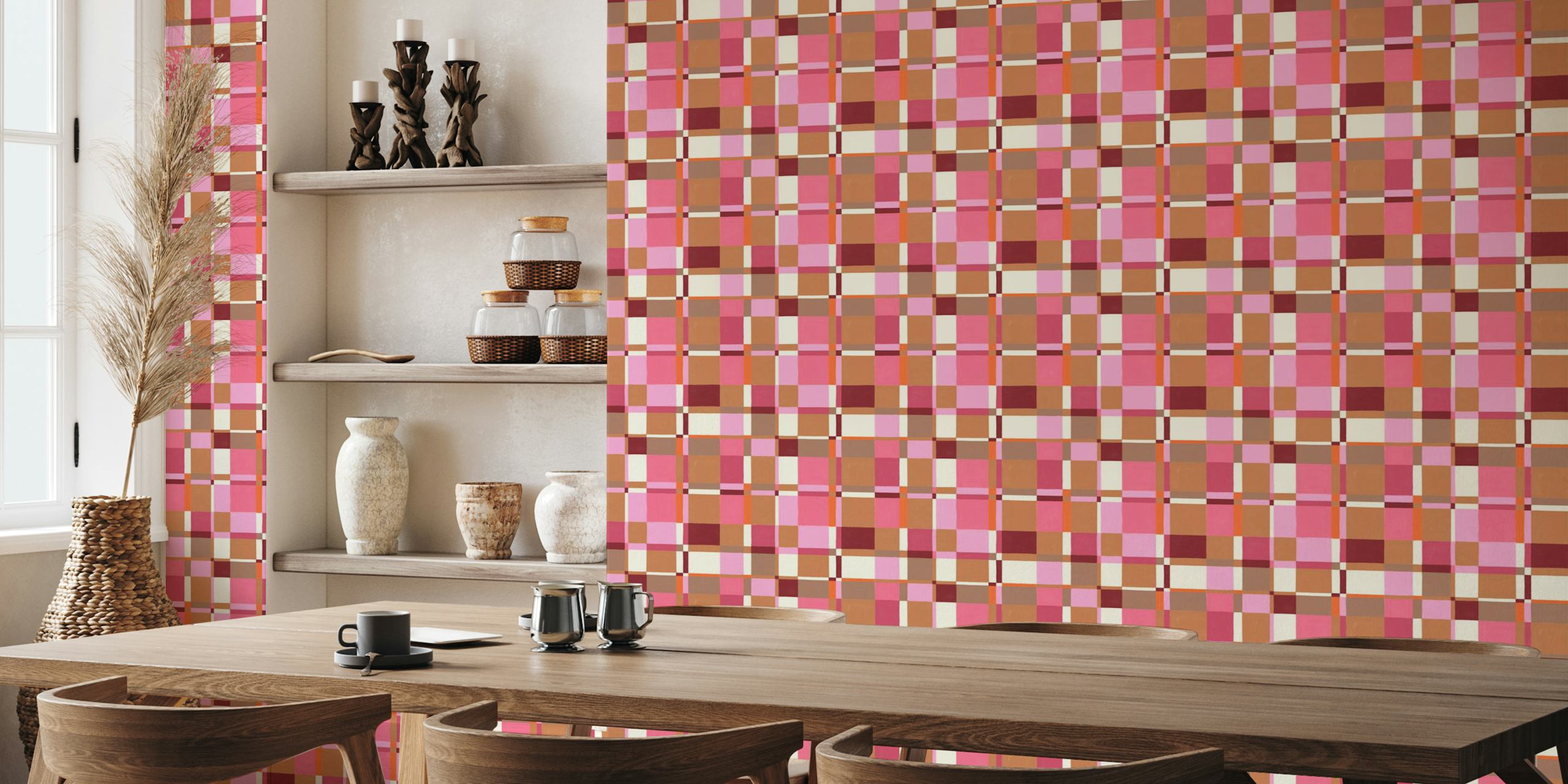 Papier peint Modernist Painted Plaid dans une pièce