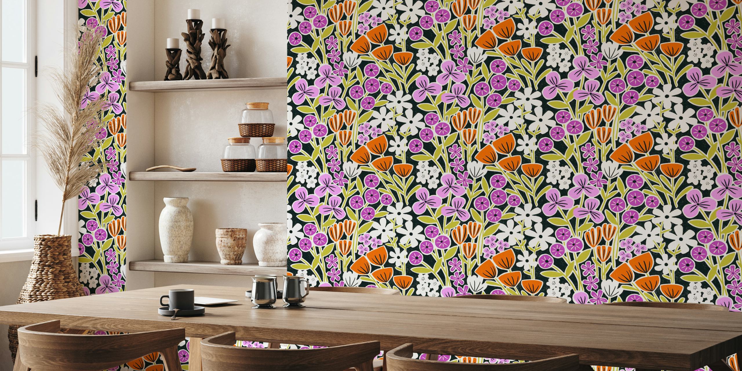 Brenda papel de parede floral brilhante em um quarto