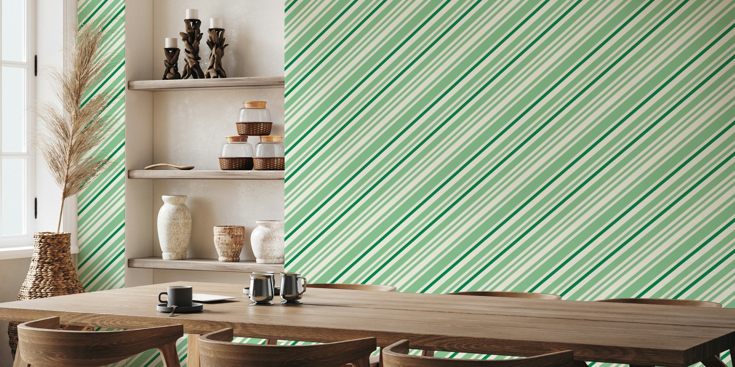 Carta da parati Modern Green Diagonal Stripes in una stanza