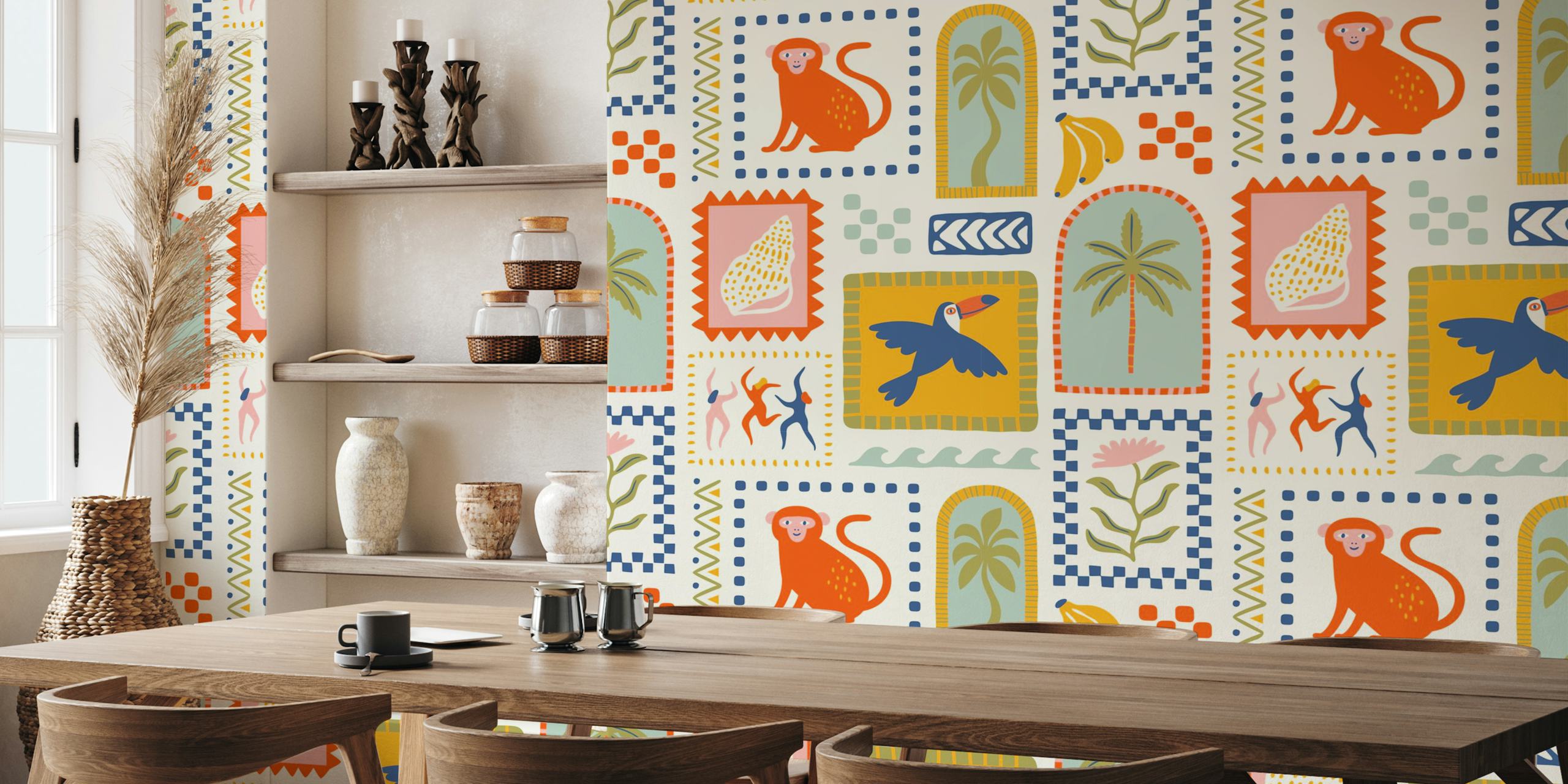 Funky Tropics Revival papel de parede em um quarto