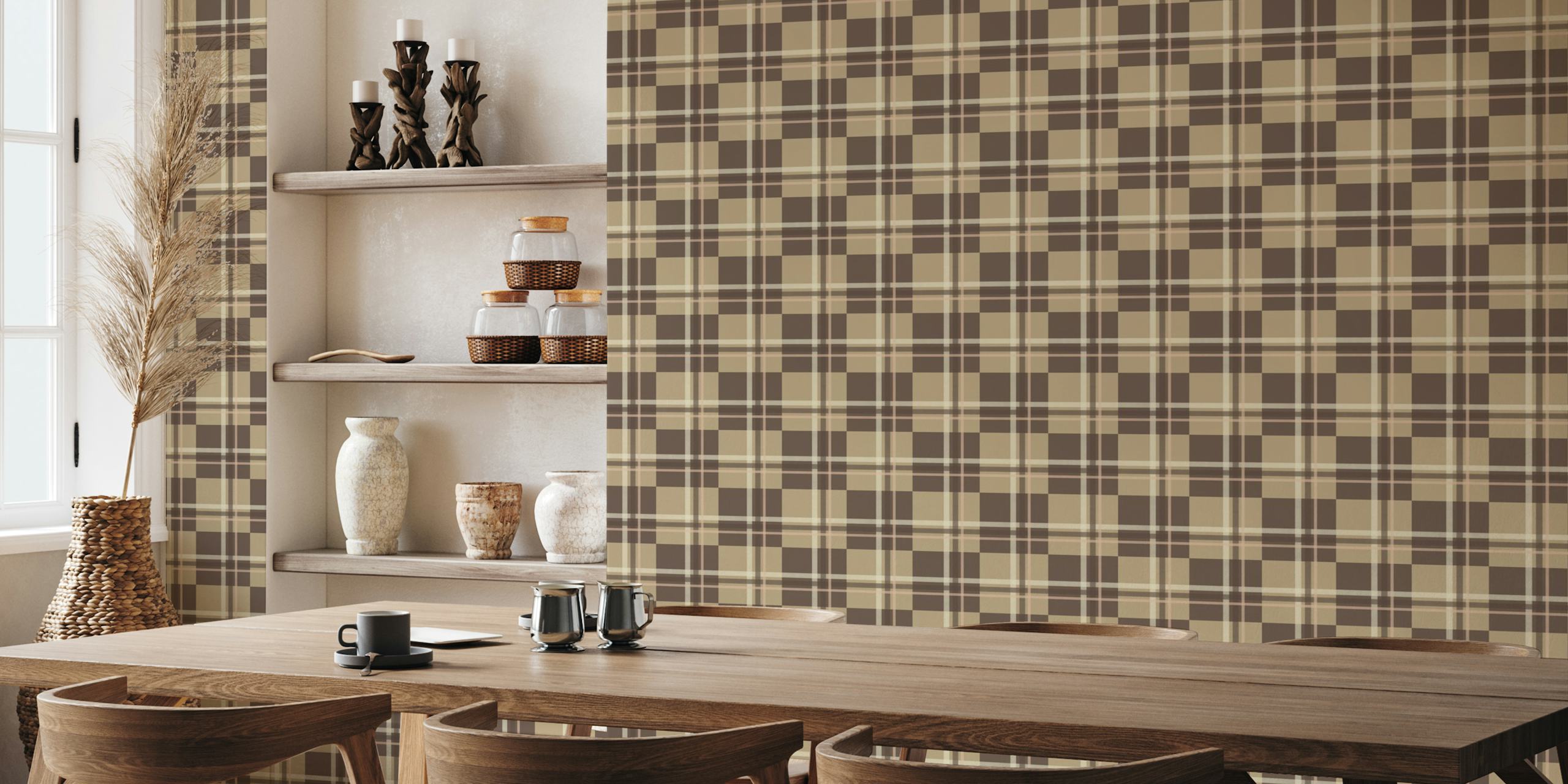 Coffee Safari Plaid wallpaper in a room