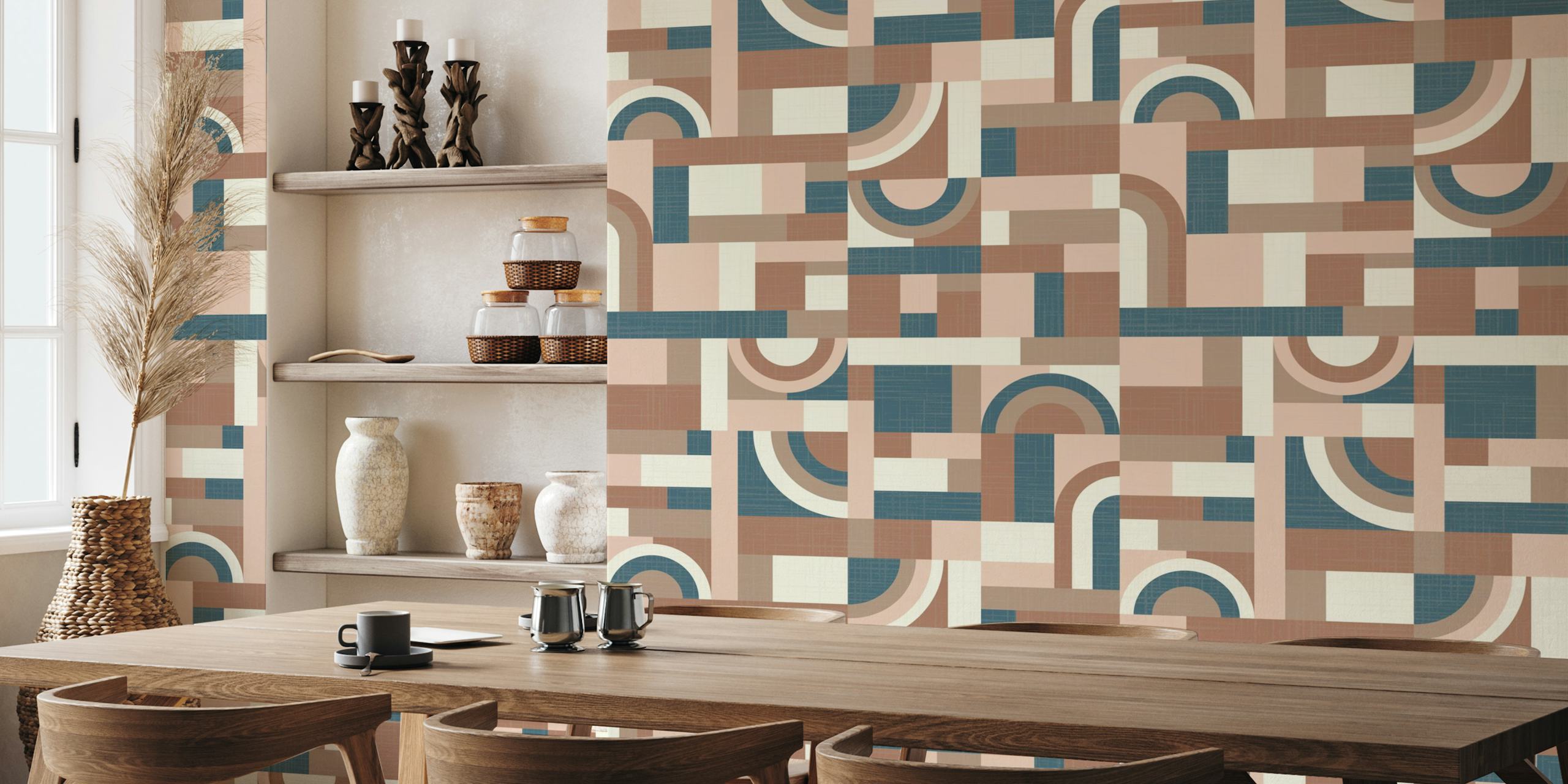 Geometric mocha and teal pattern wallpaper