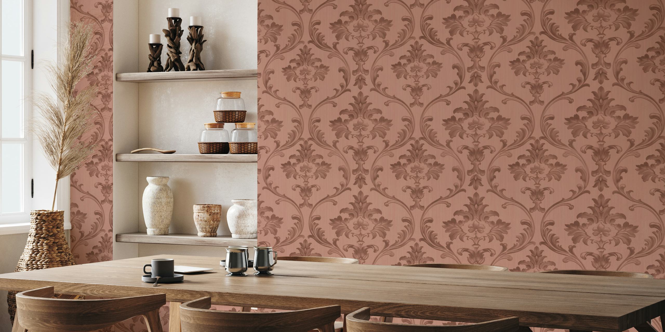Papel pintado Elegant Regency Victorian Swirl en una habitación