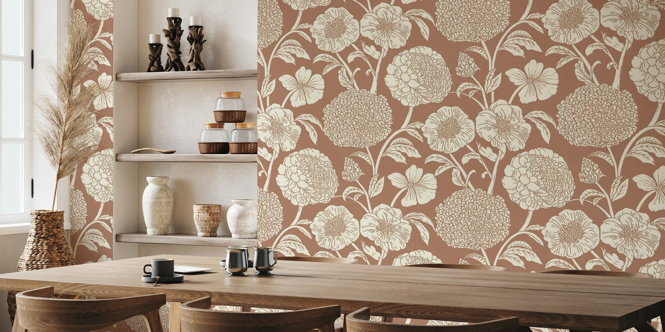 Mocha and Cream Flowers tapet i et rum