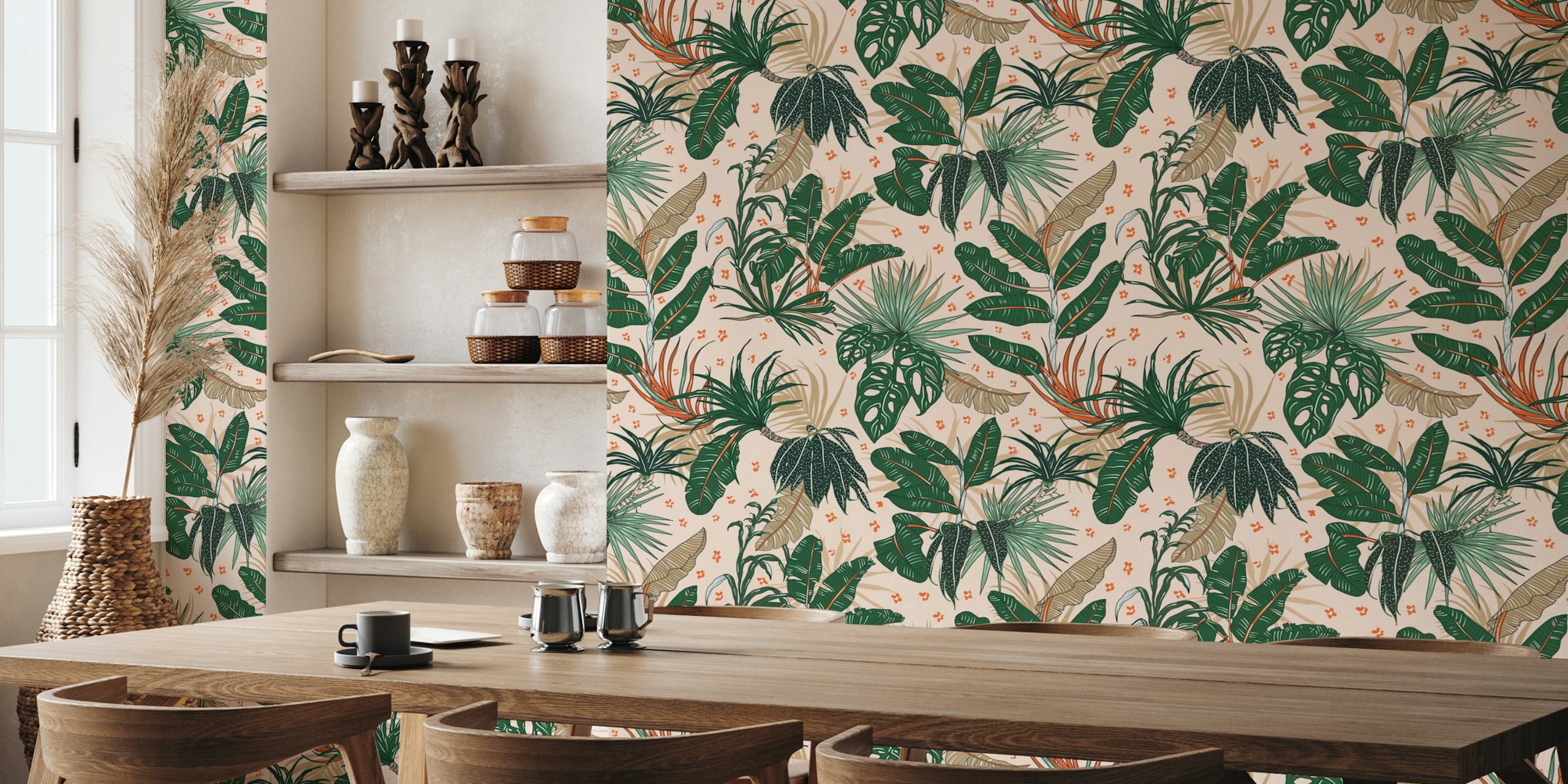 Jungle Foliage Escape tapetdesign i ett rum